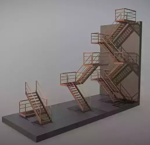 Modular Industrial Staircase Rusted Version - High-Poly 3D model
