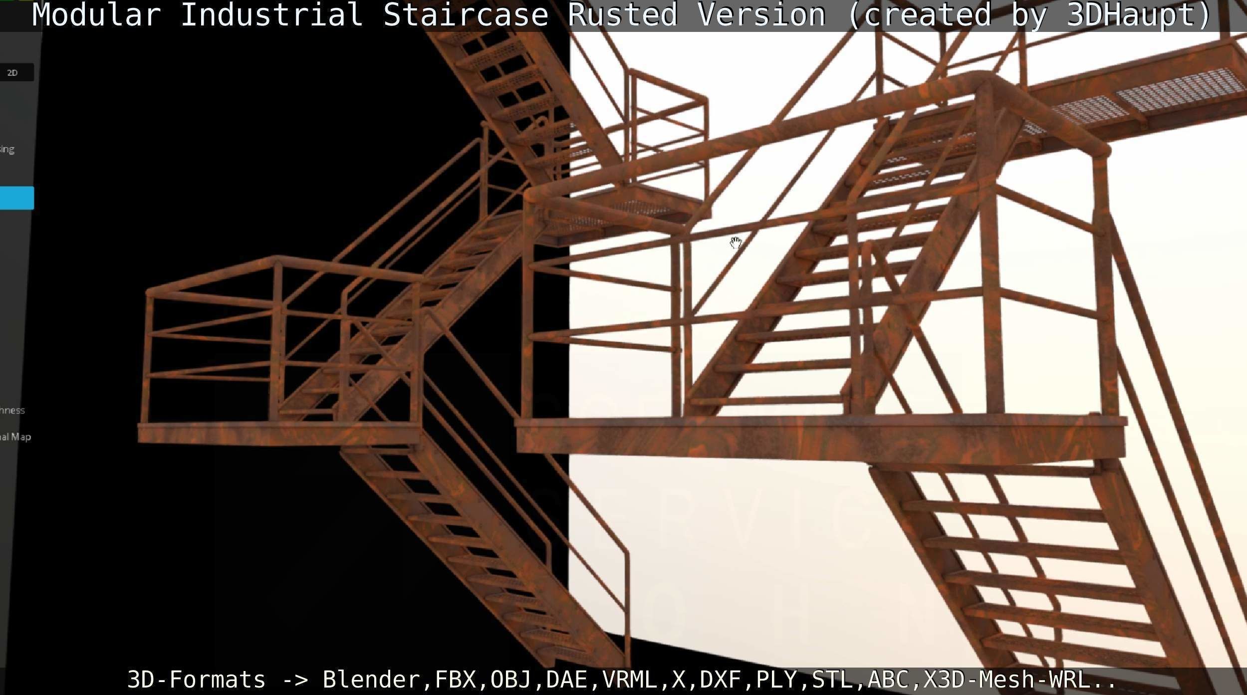 Modular Industrial Staircase Rusted Version - High-Poly 3D model_142