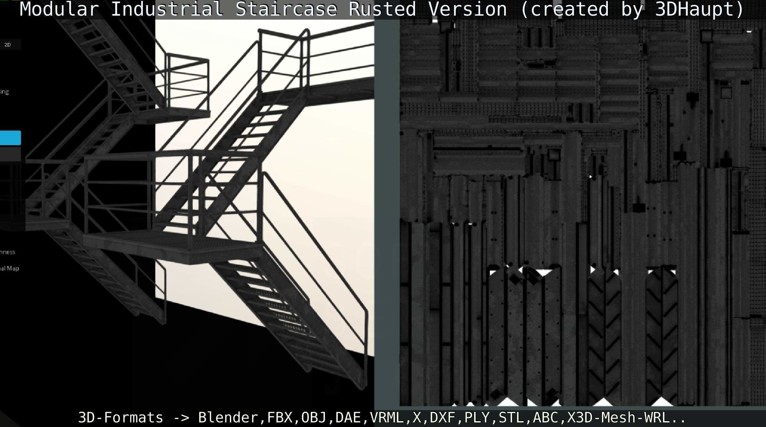 Modular Industrial Staircase Rusted Version - High-Poly 3D model_36