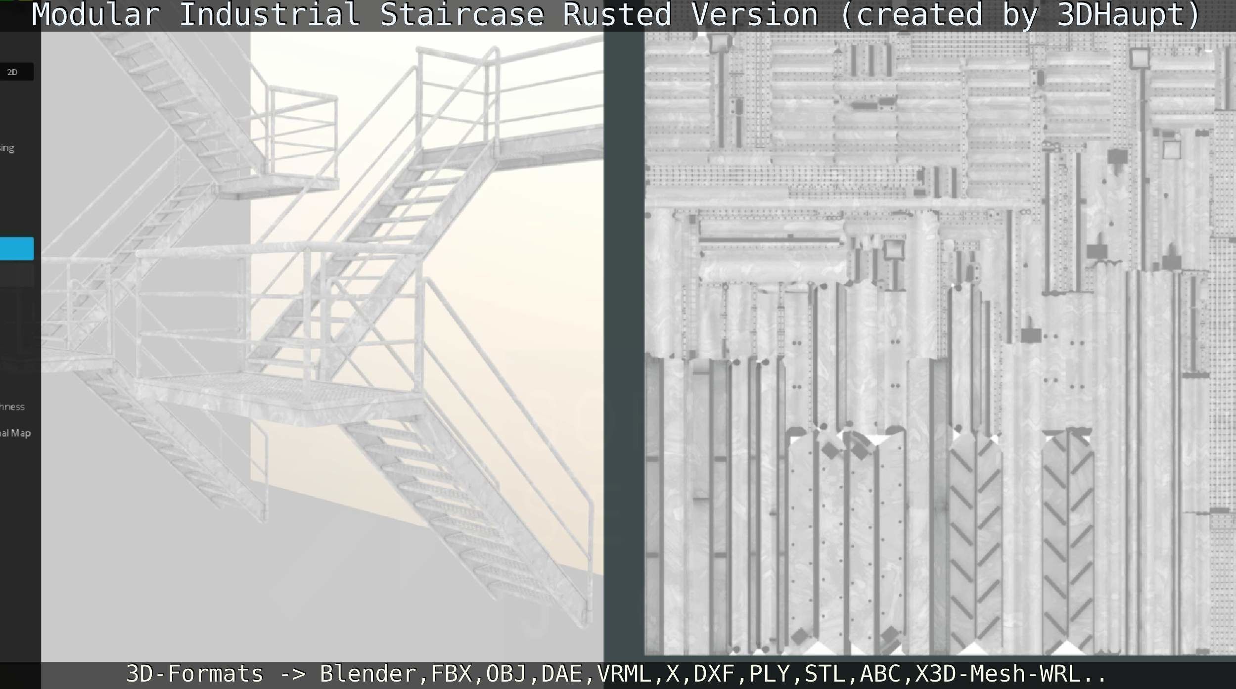Modular Industrial Staircase Rusted Version - High-Poly 3D model_37