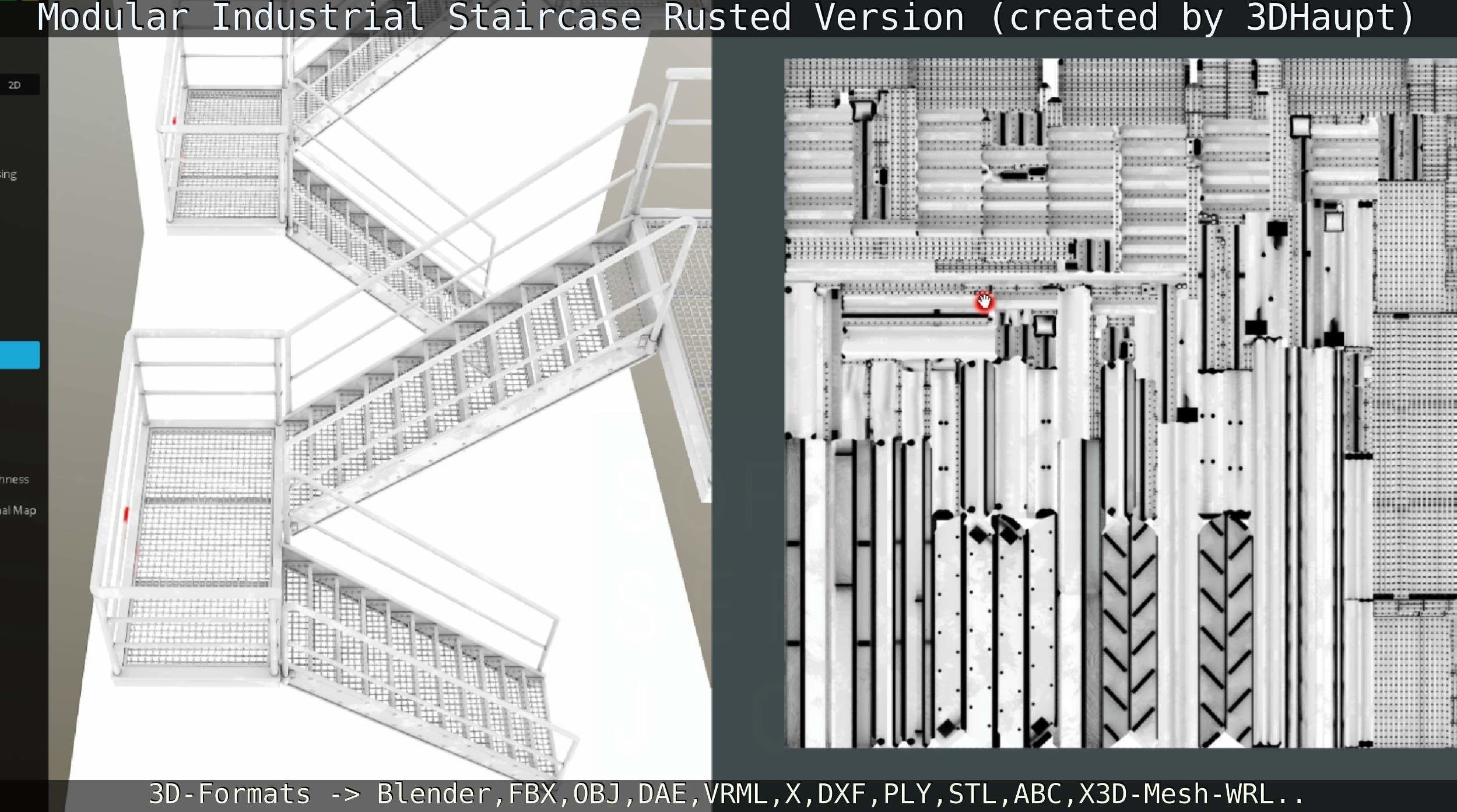 Modular Industrial Staircase Rusted Version - High-Poly 3D model_99
