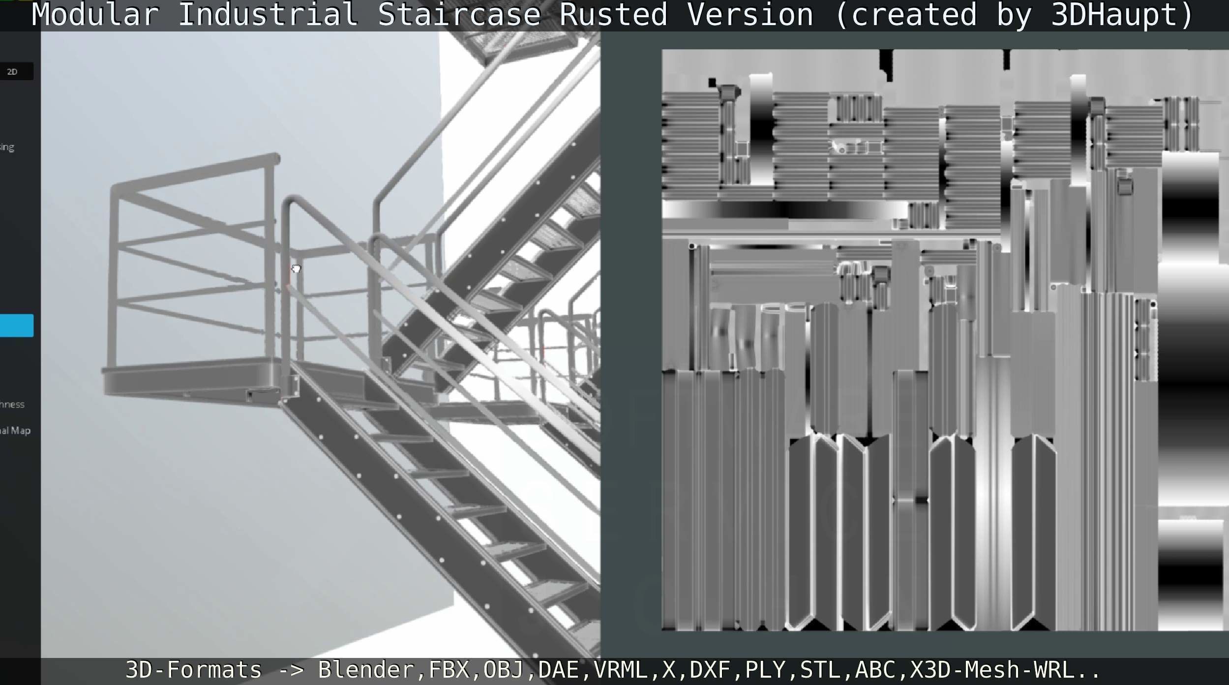 Modular Industrial Staircase Rusted Version - High-Poly 3D model_117