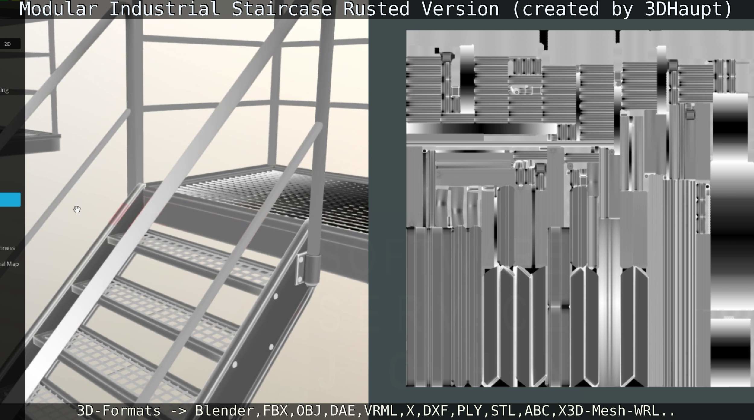 Modular Industrial Staircase Rusted Version - High-Poly 3D model_127