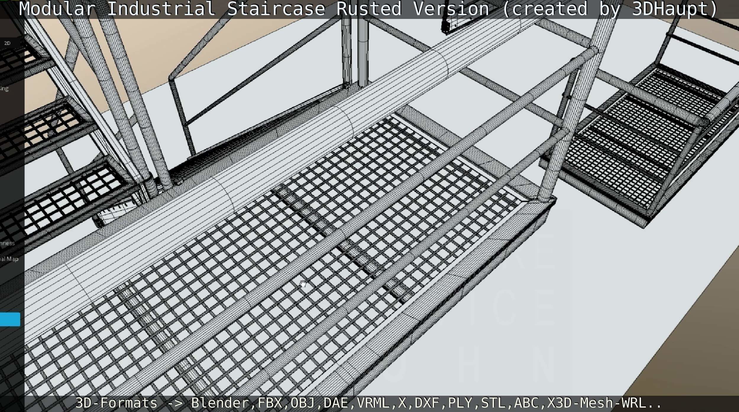 Modular Industrial Staircase Rusted Version - High-Poly 3D model_124