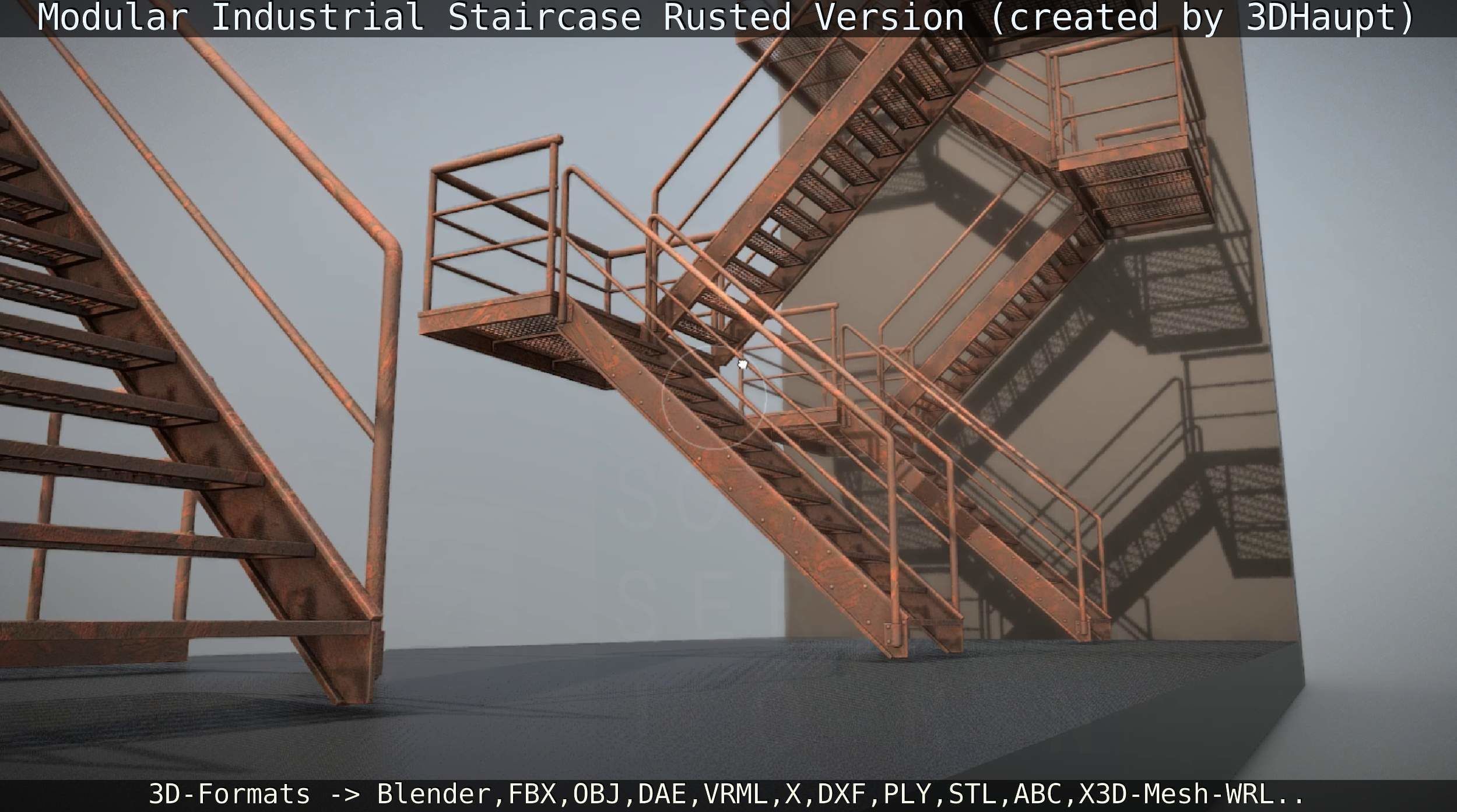 Modular Industrial Staircase Rusted Version - High-Poly 3D model_63