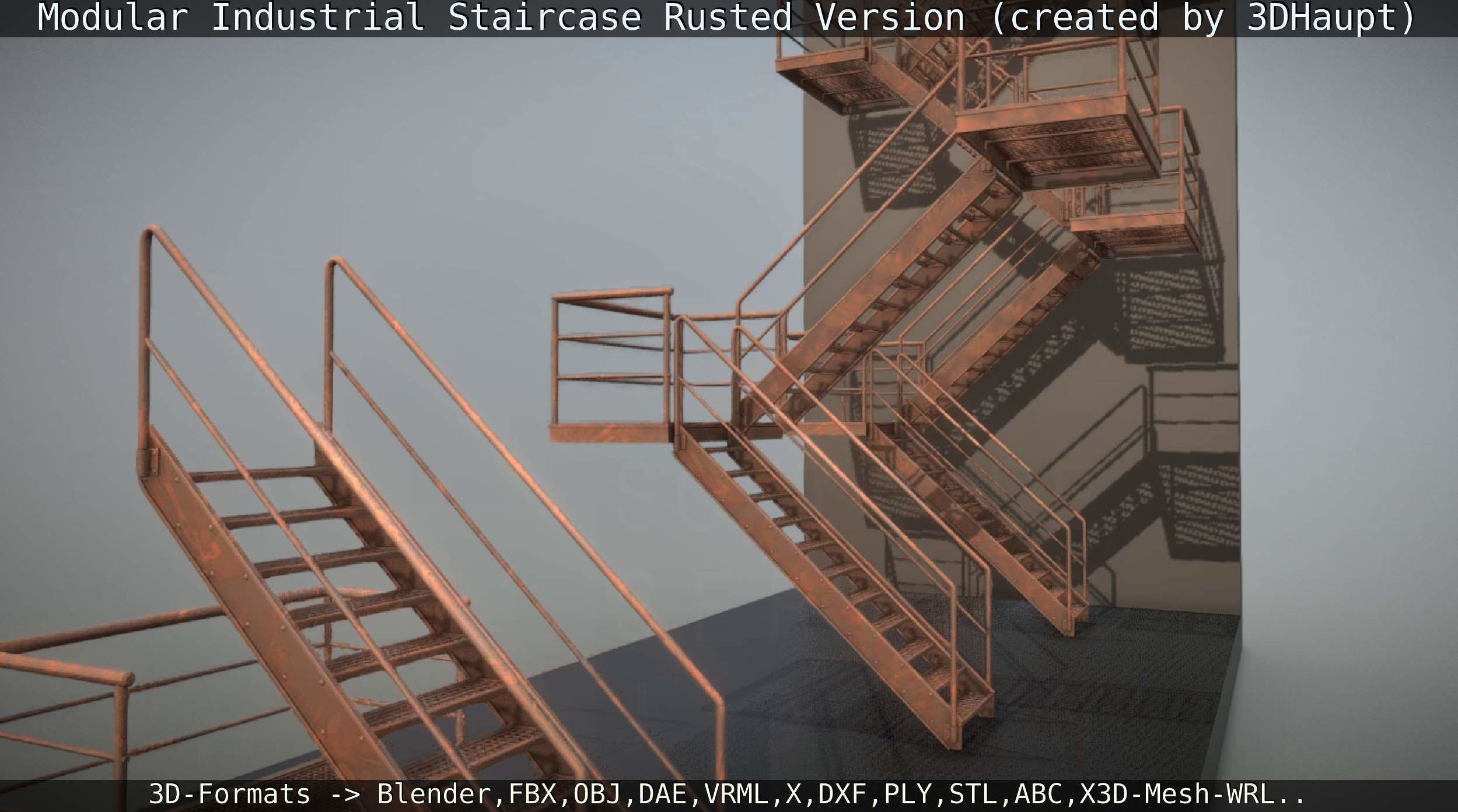Modular Industrial Staircase Rusted Version - High-Poly 3D model_54
