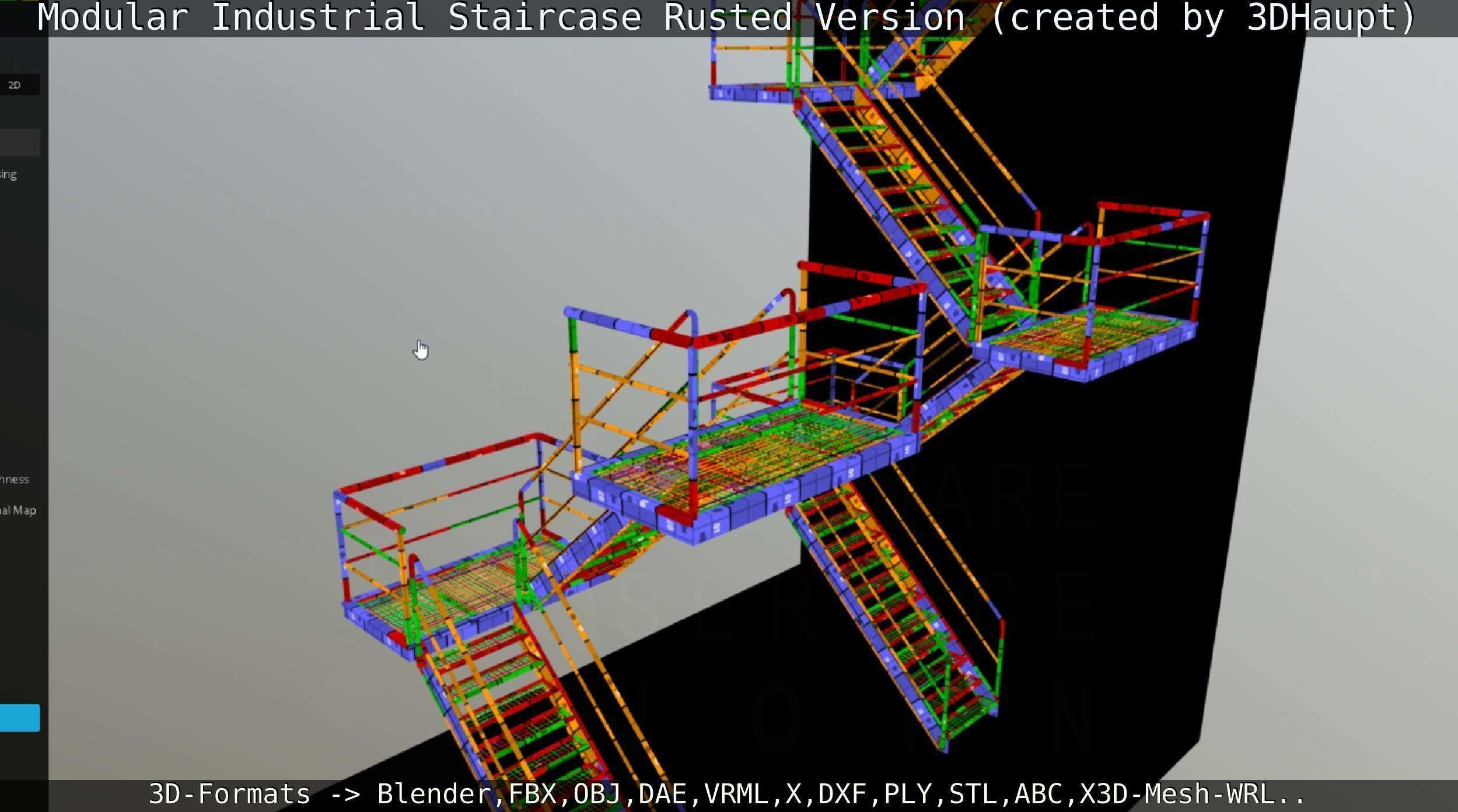 Modular Industrial Staircase Rusted Version - High-Poly 3D model_138