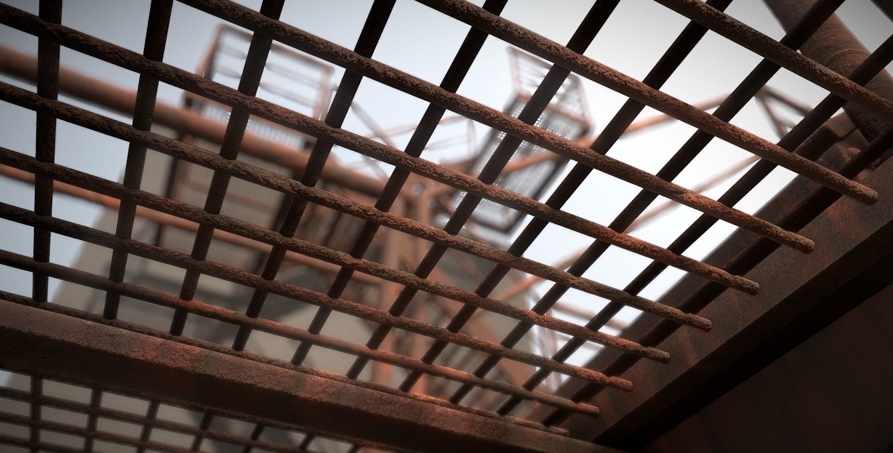 Modular Industrial Staircase Rusted Version - High-Poly 3D model_8