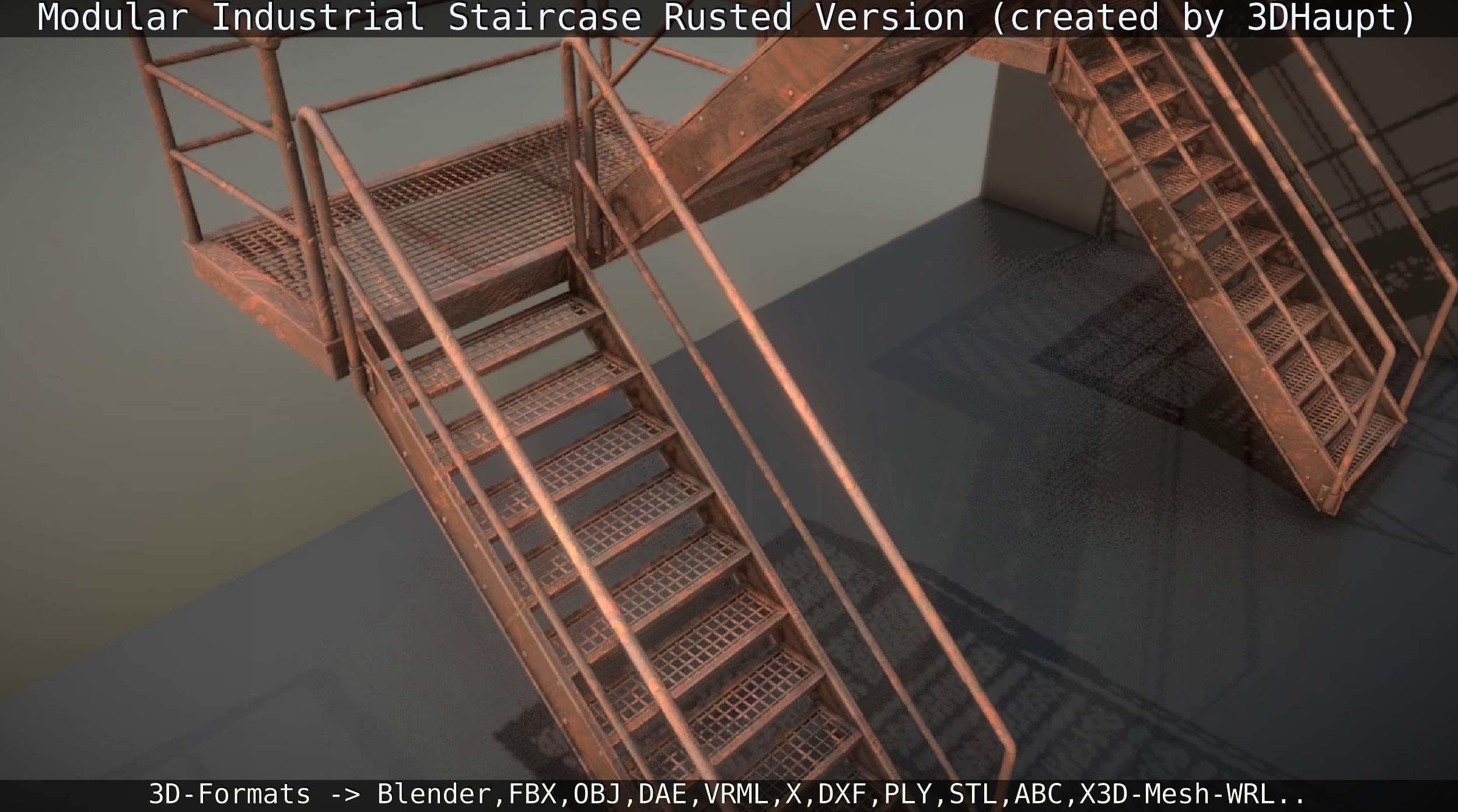 Modular Industrial Staircase Rusted Version - High-Poly 3D model_56
