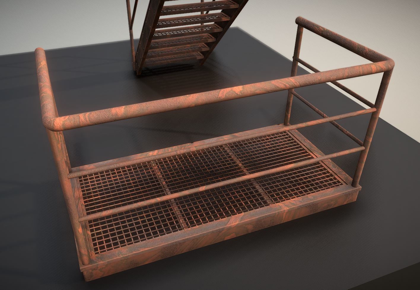 Modular Industrial Staircase Rusted Version - High-Poly 3D model_4