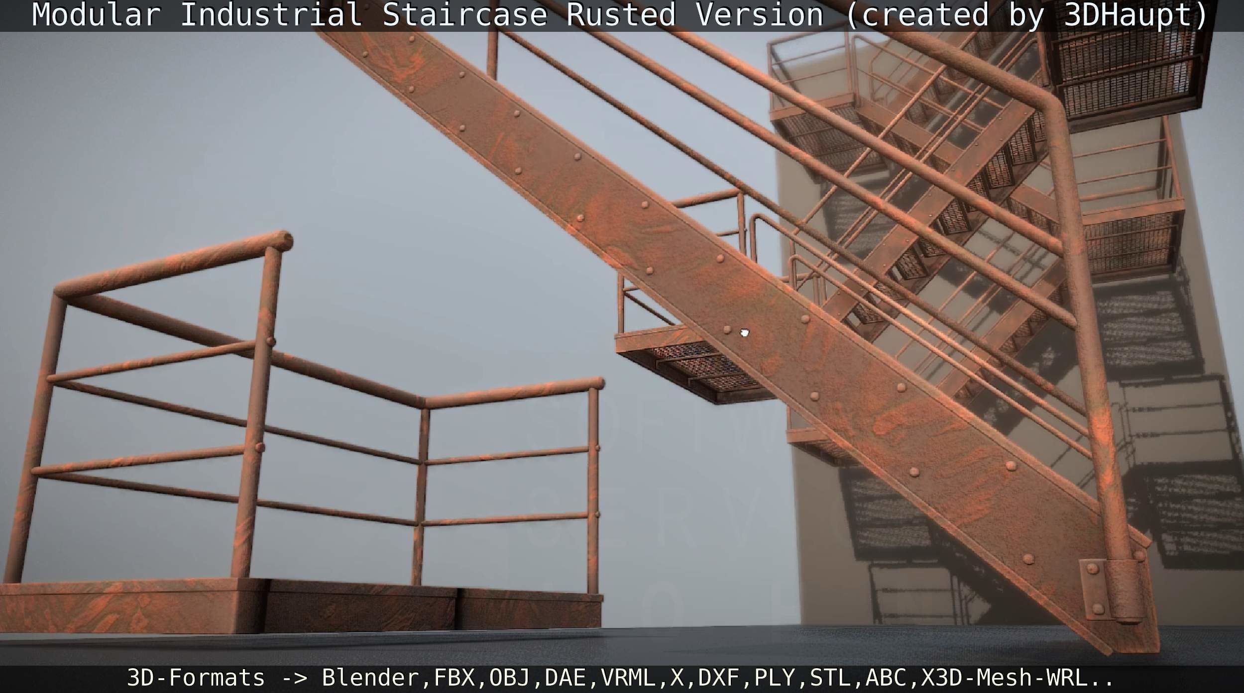 Modular Industrial Staircase Rusted Version - High-Poly 3D model_73