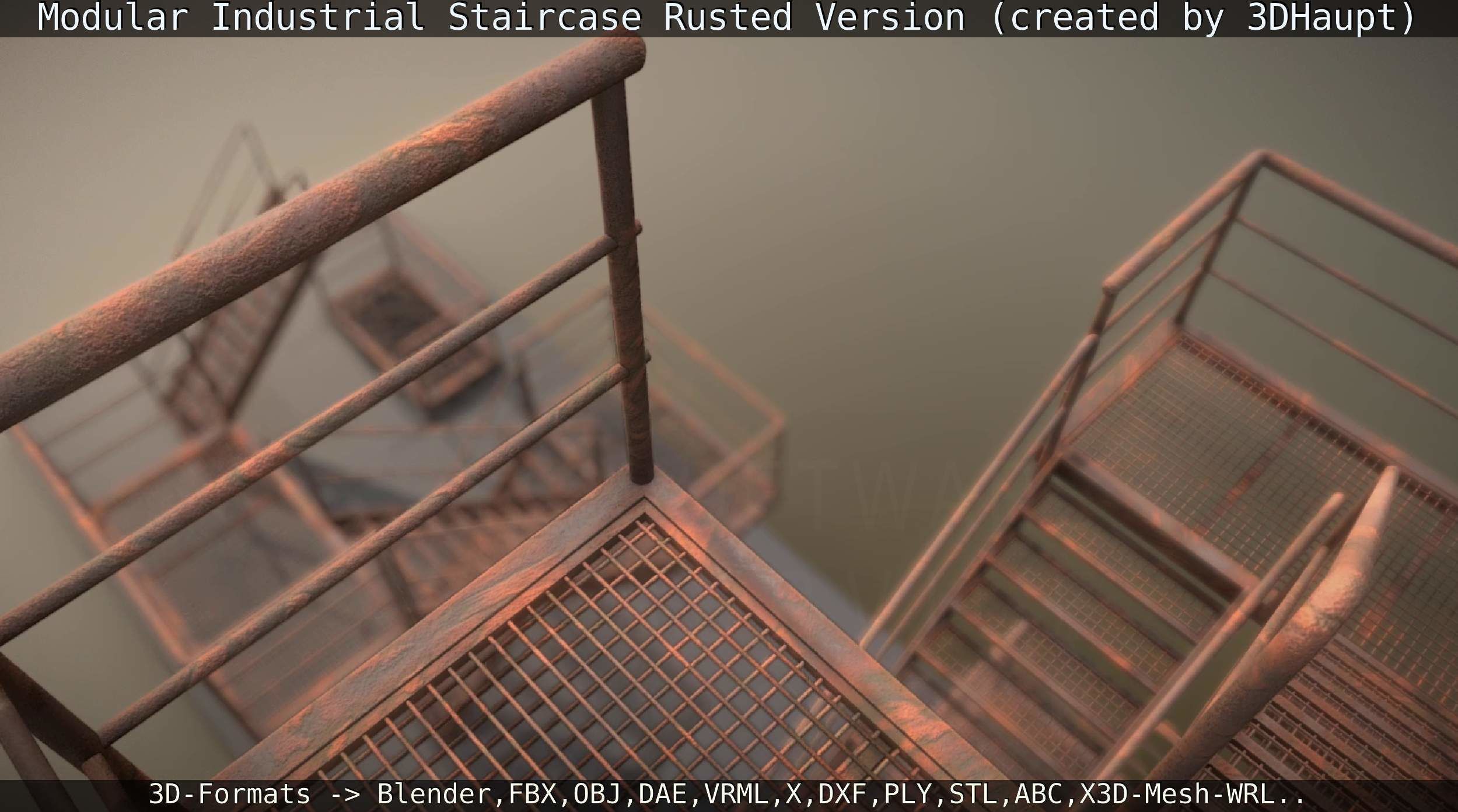 Modular Industrial Staircase Rusted Version - High-Poly 3D model_24