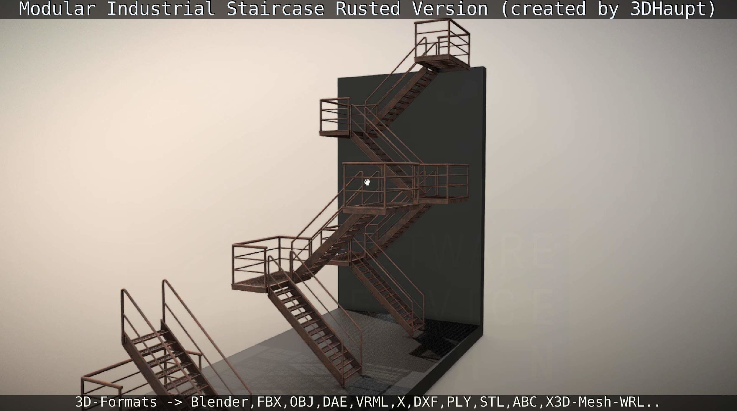 Modular Industrial Staircase Rusted Version - High-Poly 3D model_149