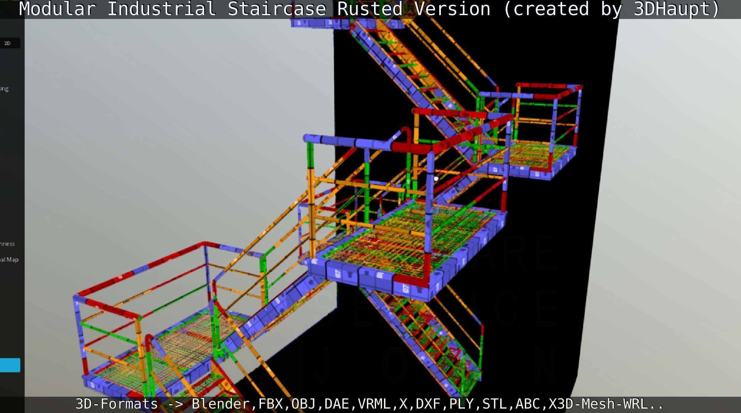 Modular Industrial Staircase Rusted Version - High-Poly 3D model_133