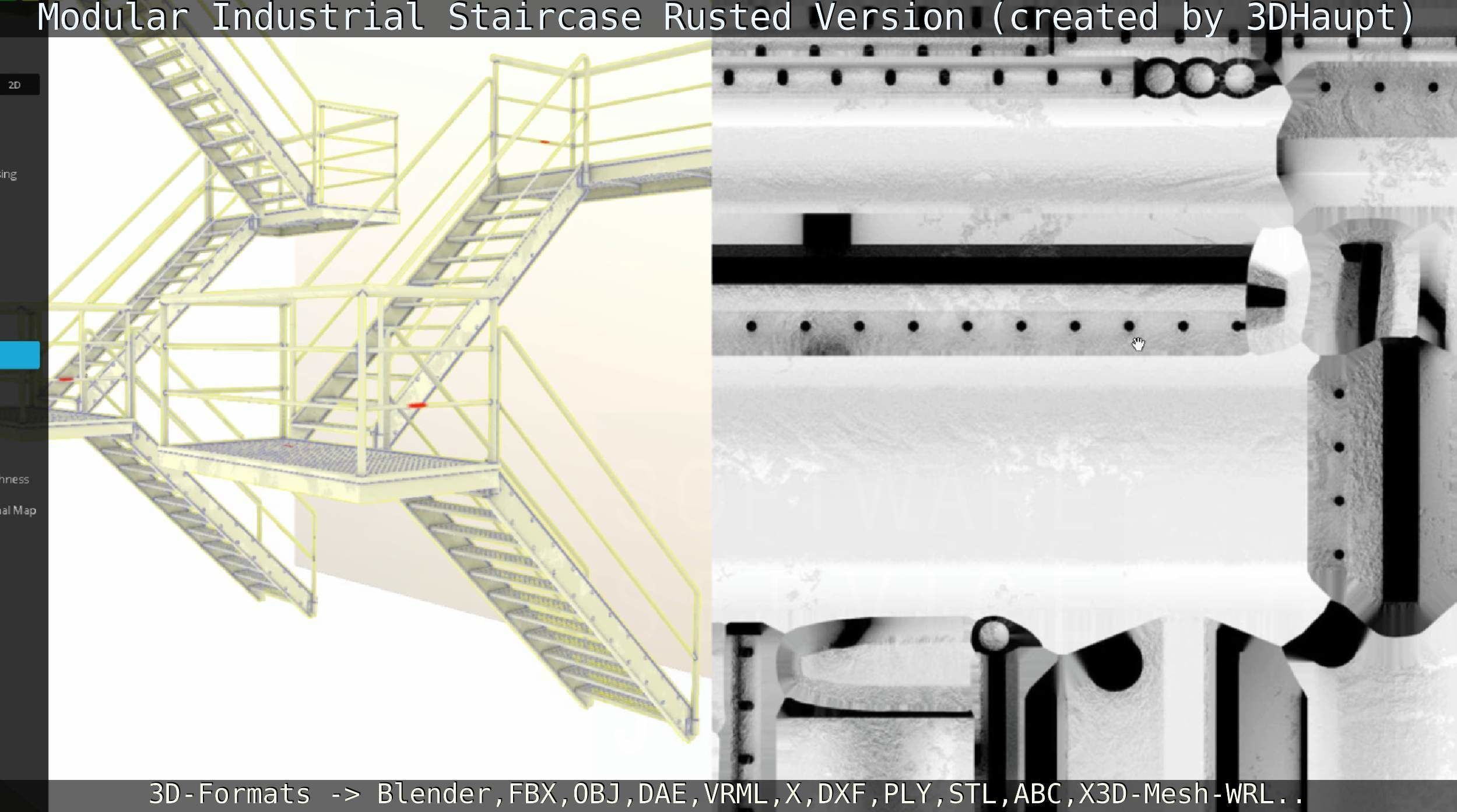 Modular Industrial Staircase Rusted Version - High-Poly 3D model_41