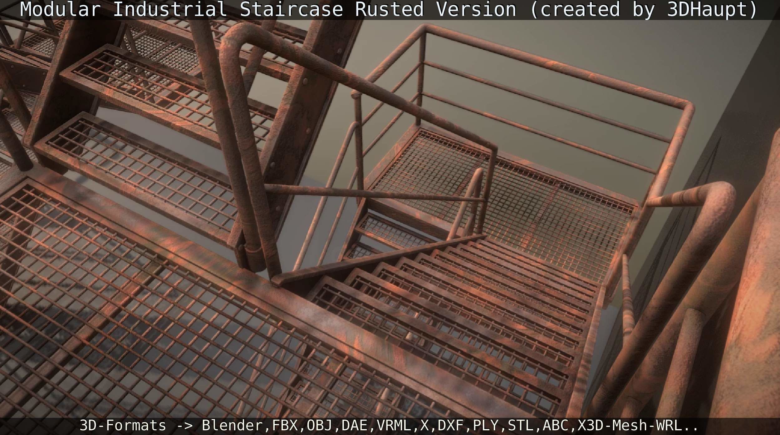 Modular Industrial Staircase Rusted Version - High-Poly 3D model_39