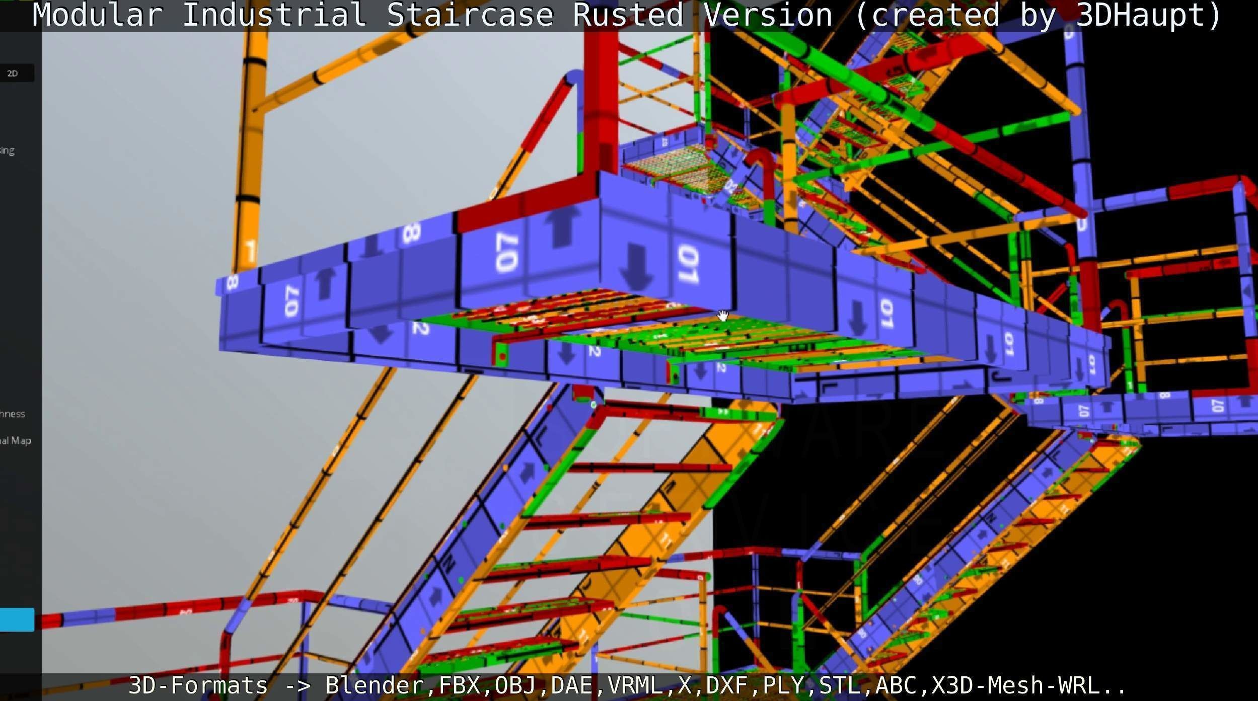 Modular Industrial Staircase Rusted Version - High-Poly 3D model_132