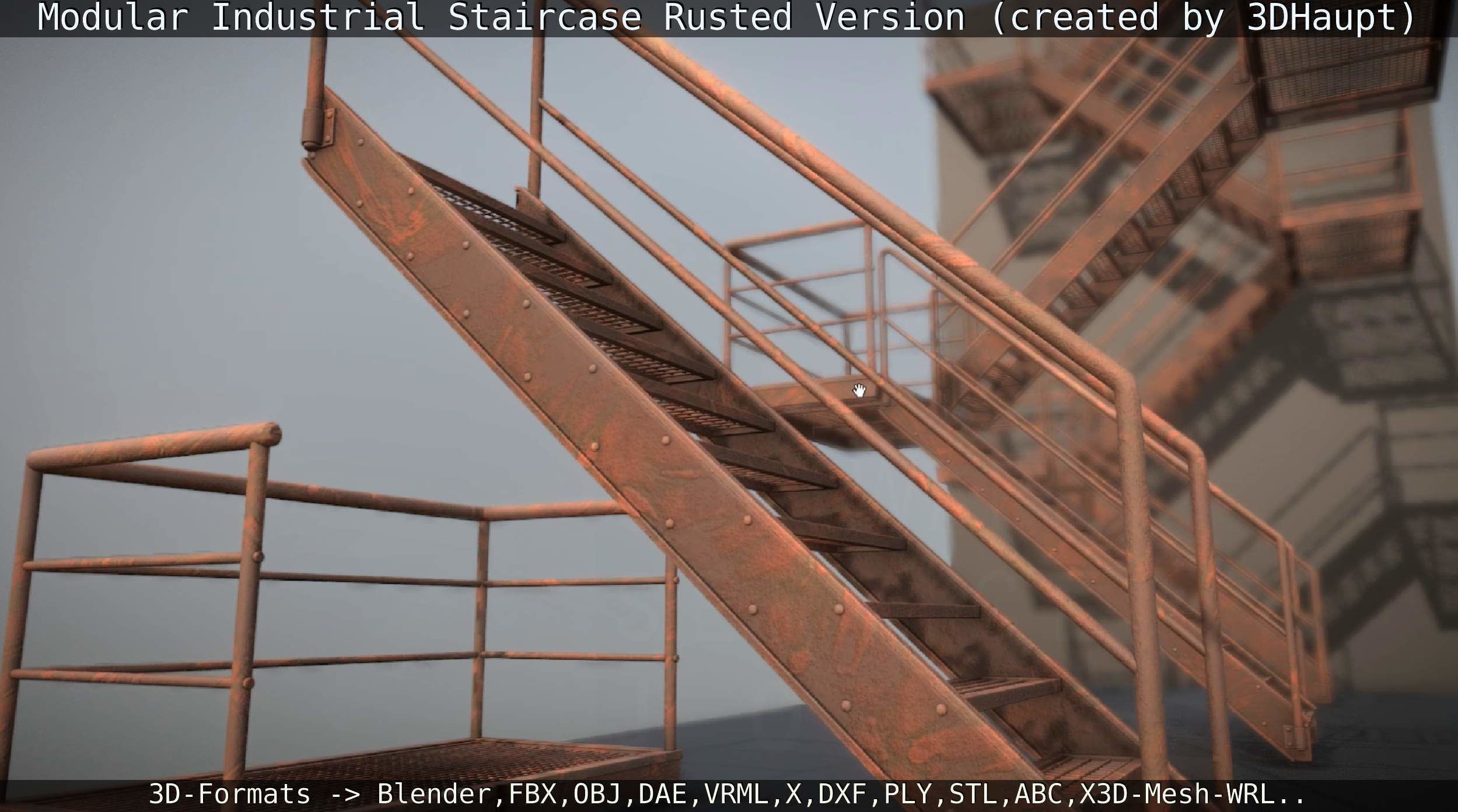 Modular Industrial Staircase Rusted Version - High-Poly 3D model_28
