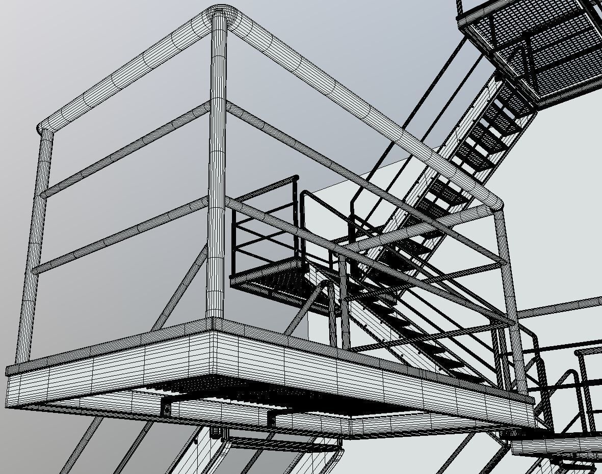 Modular Industrial Staircase Rusted Version - High-Poly 3D model_6