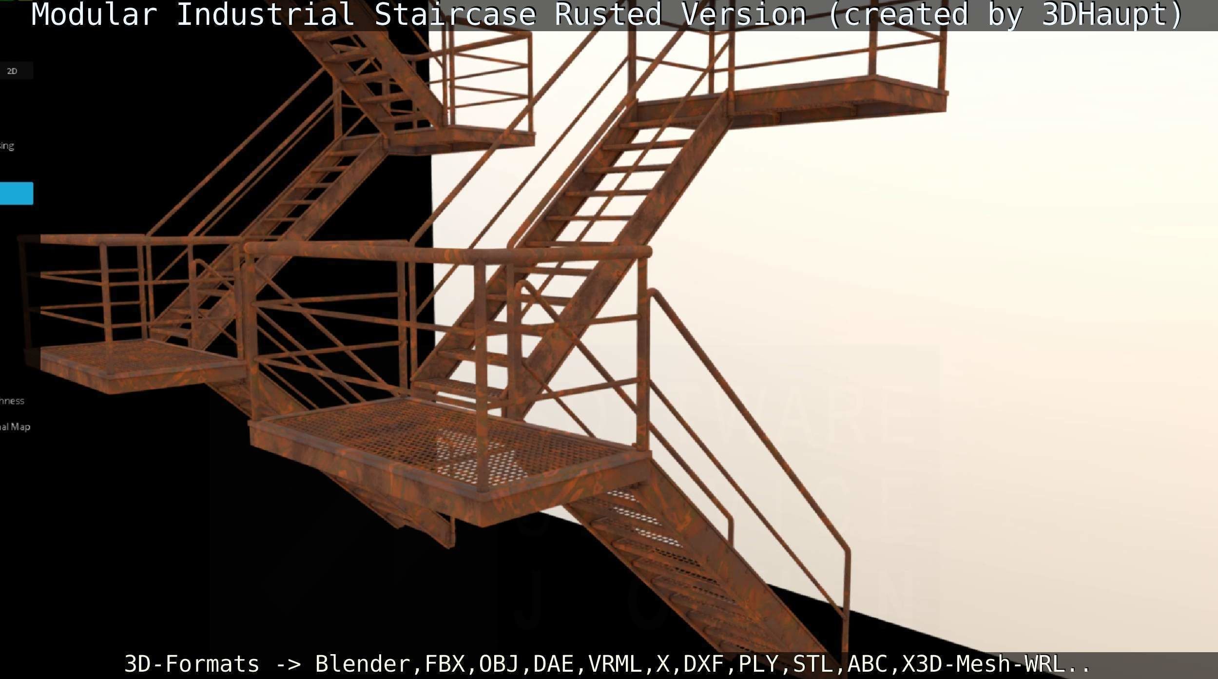 Modular Industrial Staircase Rusted Version - High-Poly 3D model_74