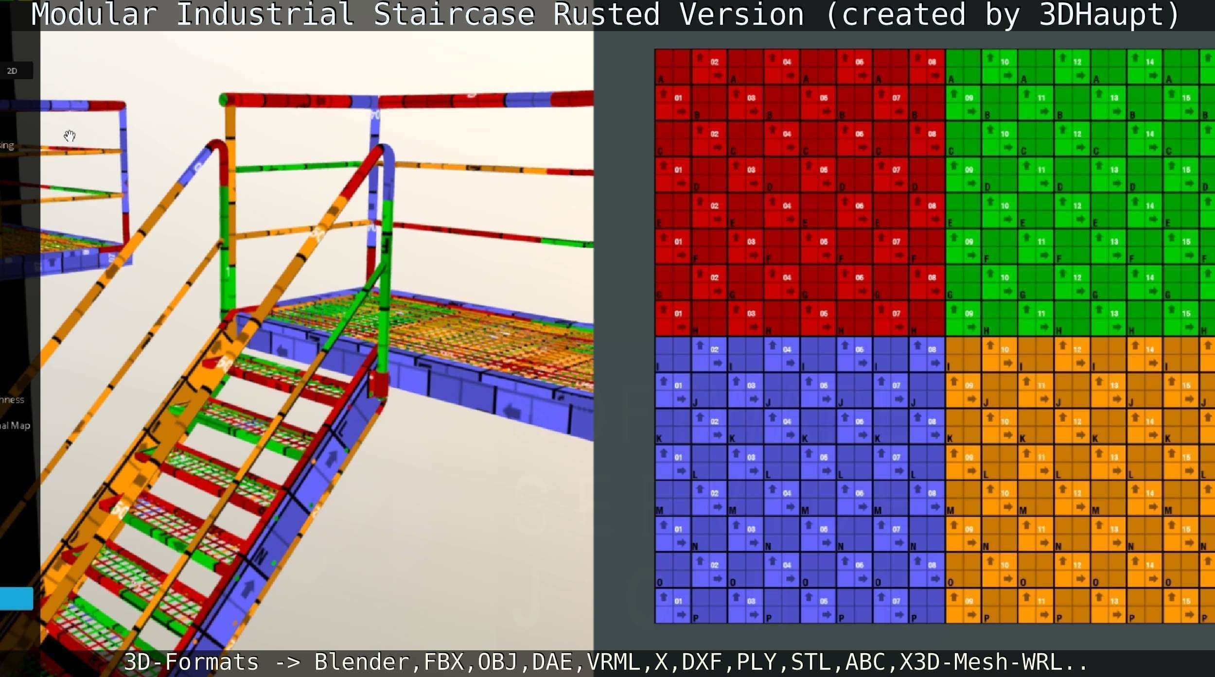 Modular Industrial Staircase Rusted Version - High-Poly 3D model_125