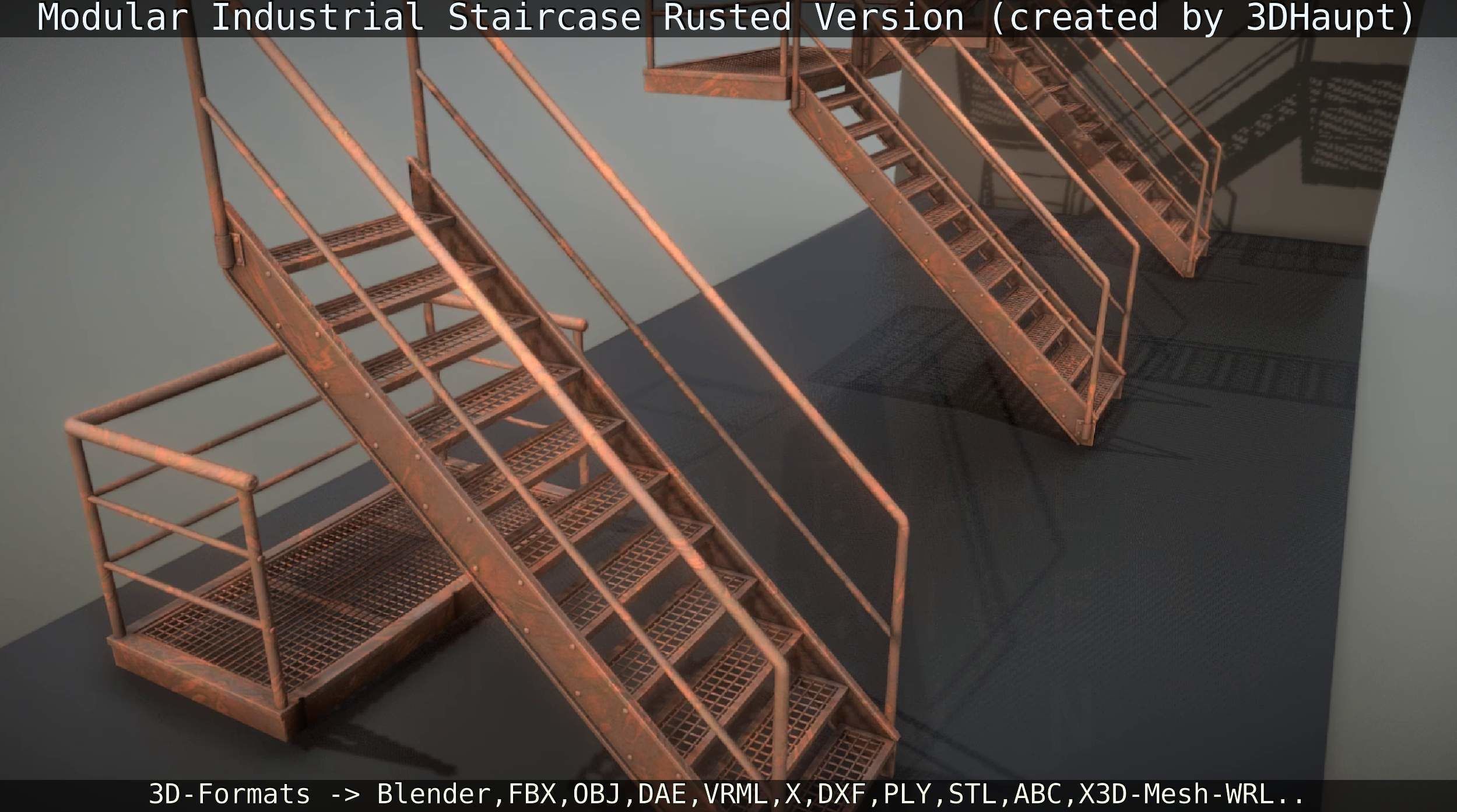 Modular Industrial Staircase Rusted Version - High-Poly 3D model_57