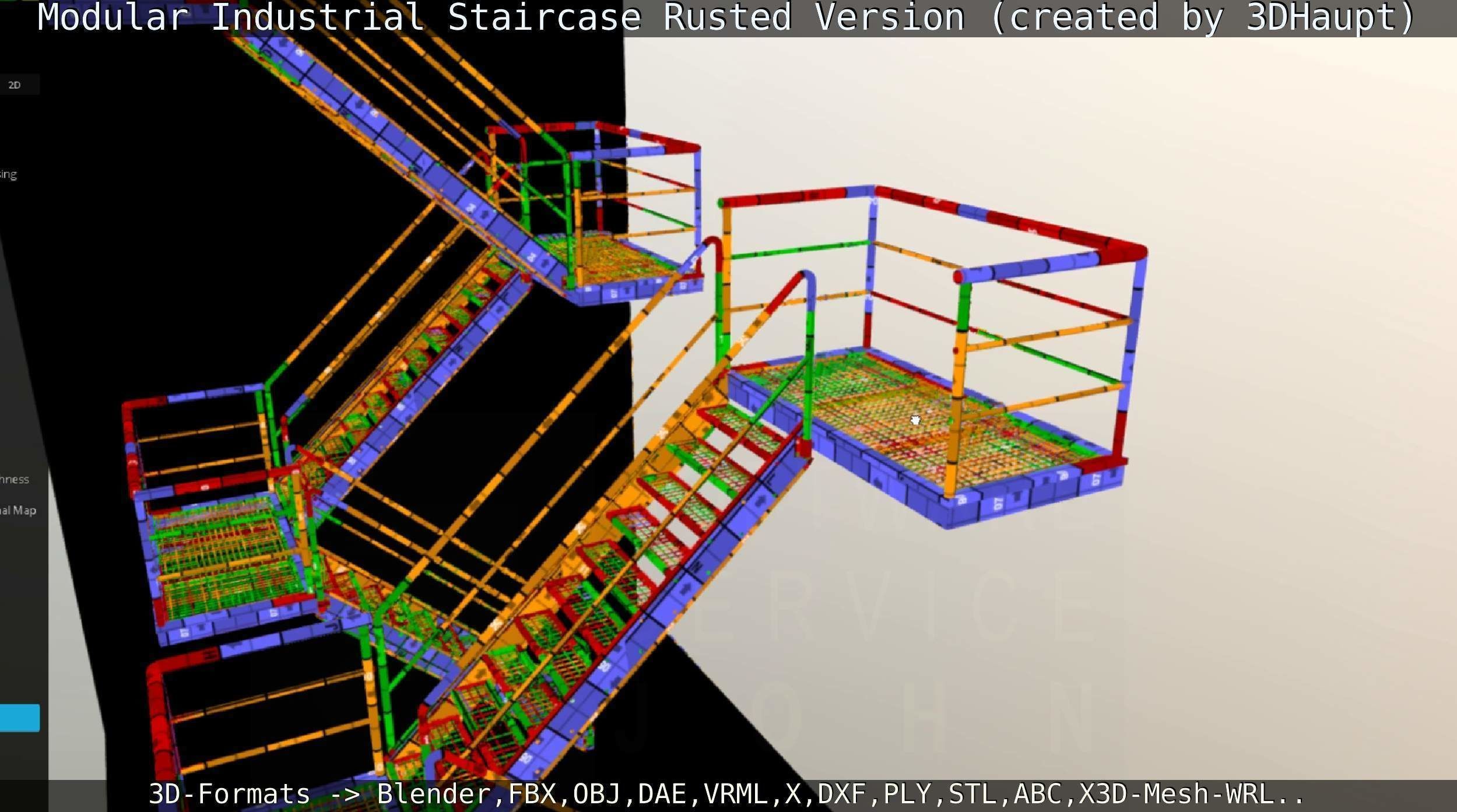 Modular Industrial Staircase Rusted Version - High-Poly 3D model_129