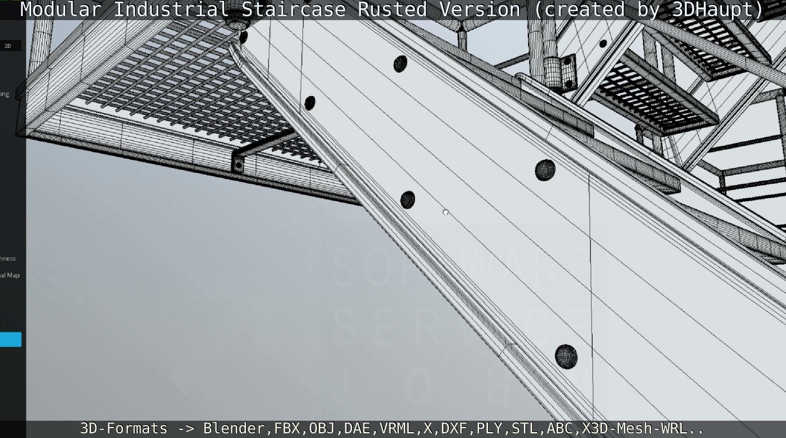 Modular Industrial Staircase Rusted Version - High-Poly 3D model_113