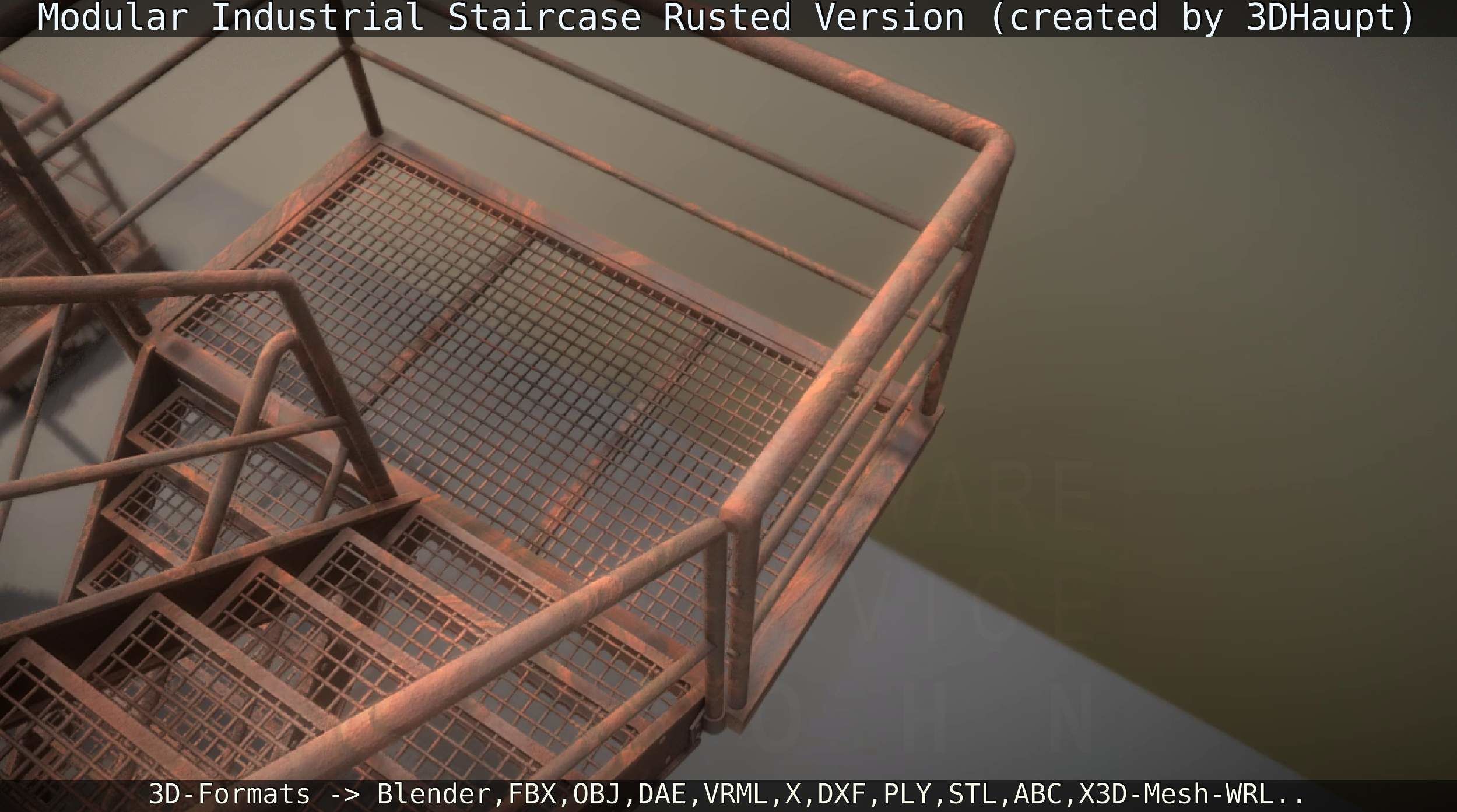 Modular Industrial Staircase Rusted Version - High-Poly 3D model_47