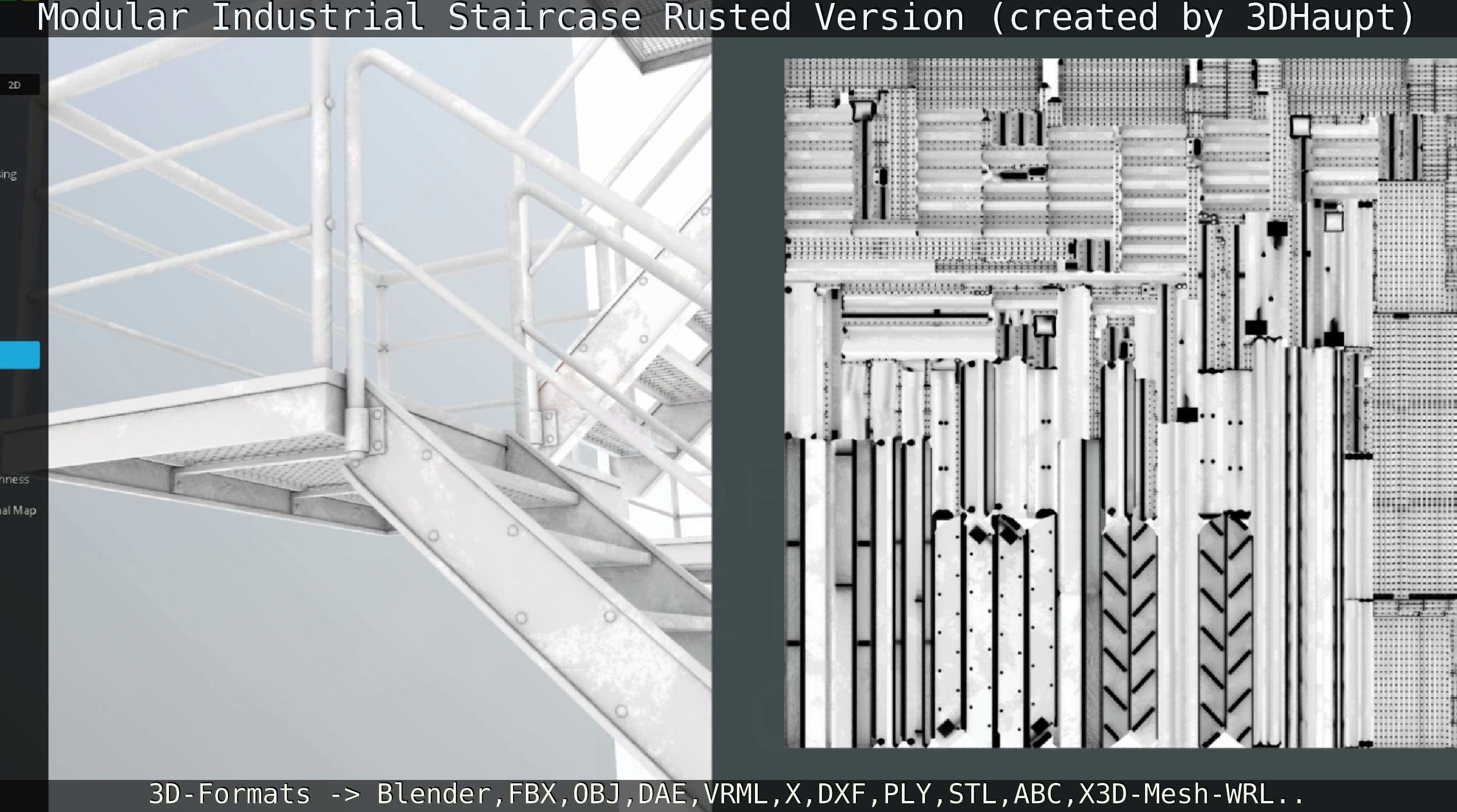 Modular Industrial Staircase Rusted Version - High-Poly 3D model_111