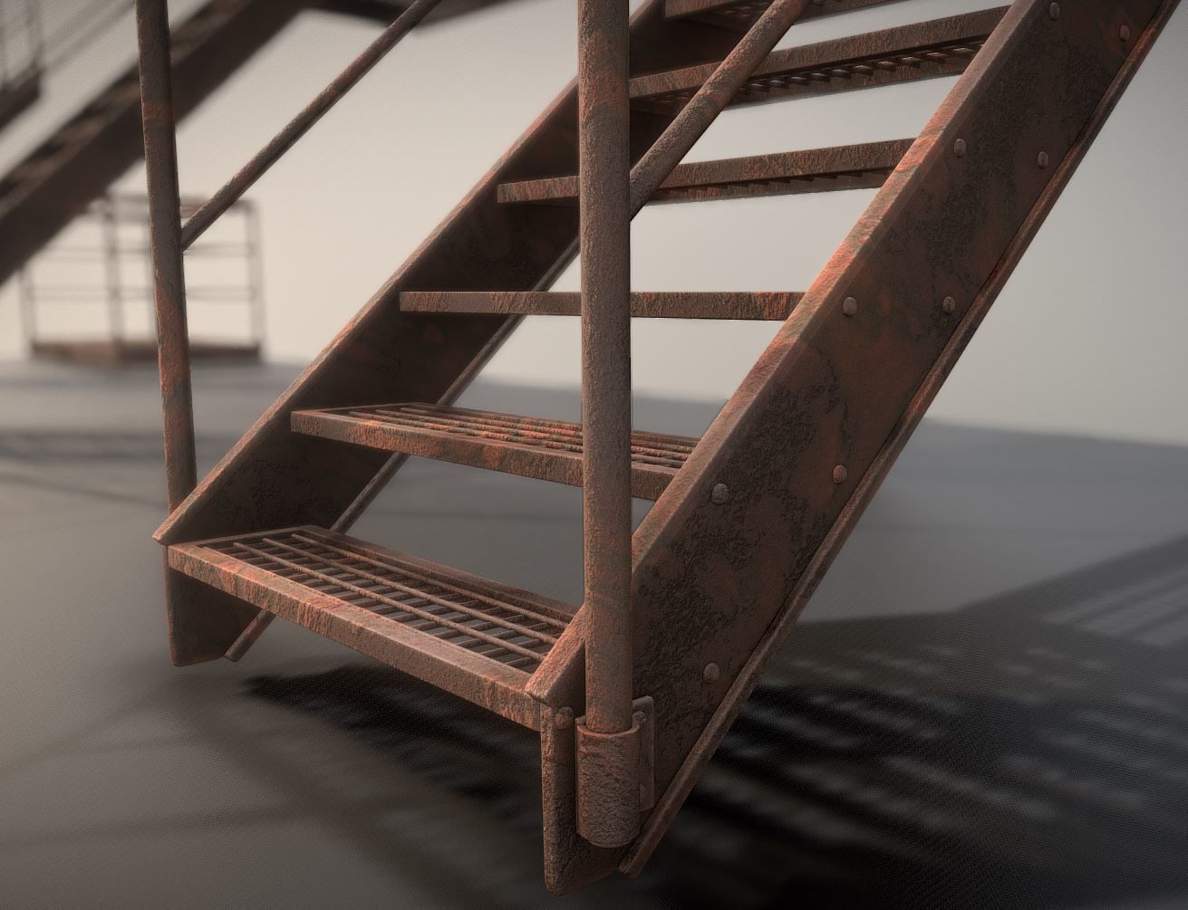 Modular Industrial Staircase Rusted Version - High-Poly 3D model_5