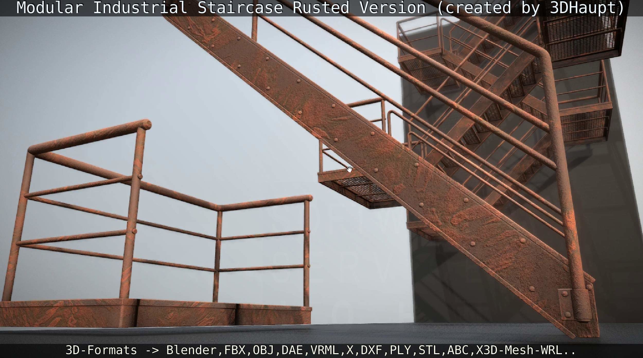 Modular Industrial Staircase Rusted Version - High-Poly 3D model_29