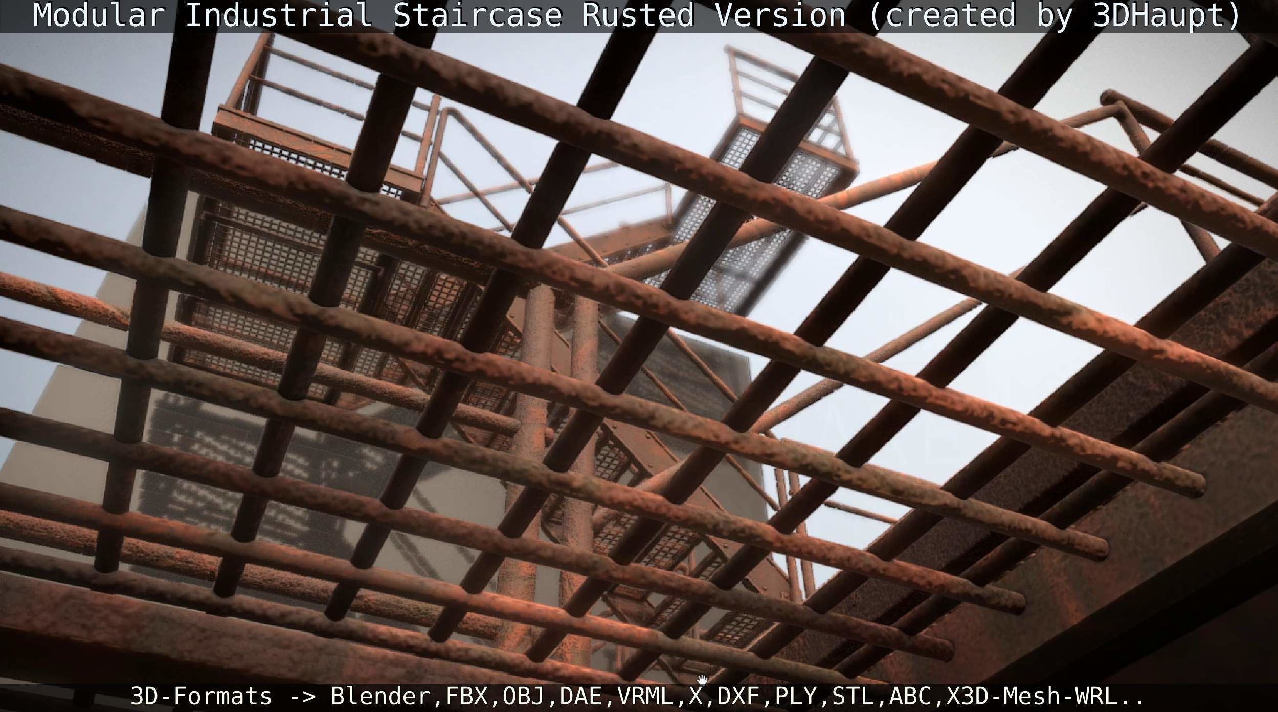 Modular Industrial Staircase Rusted Version - High-Poly 3D model_45