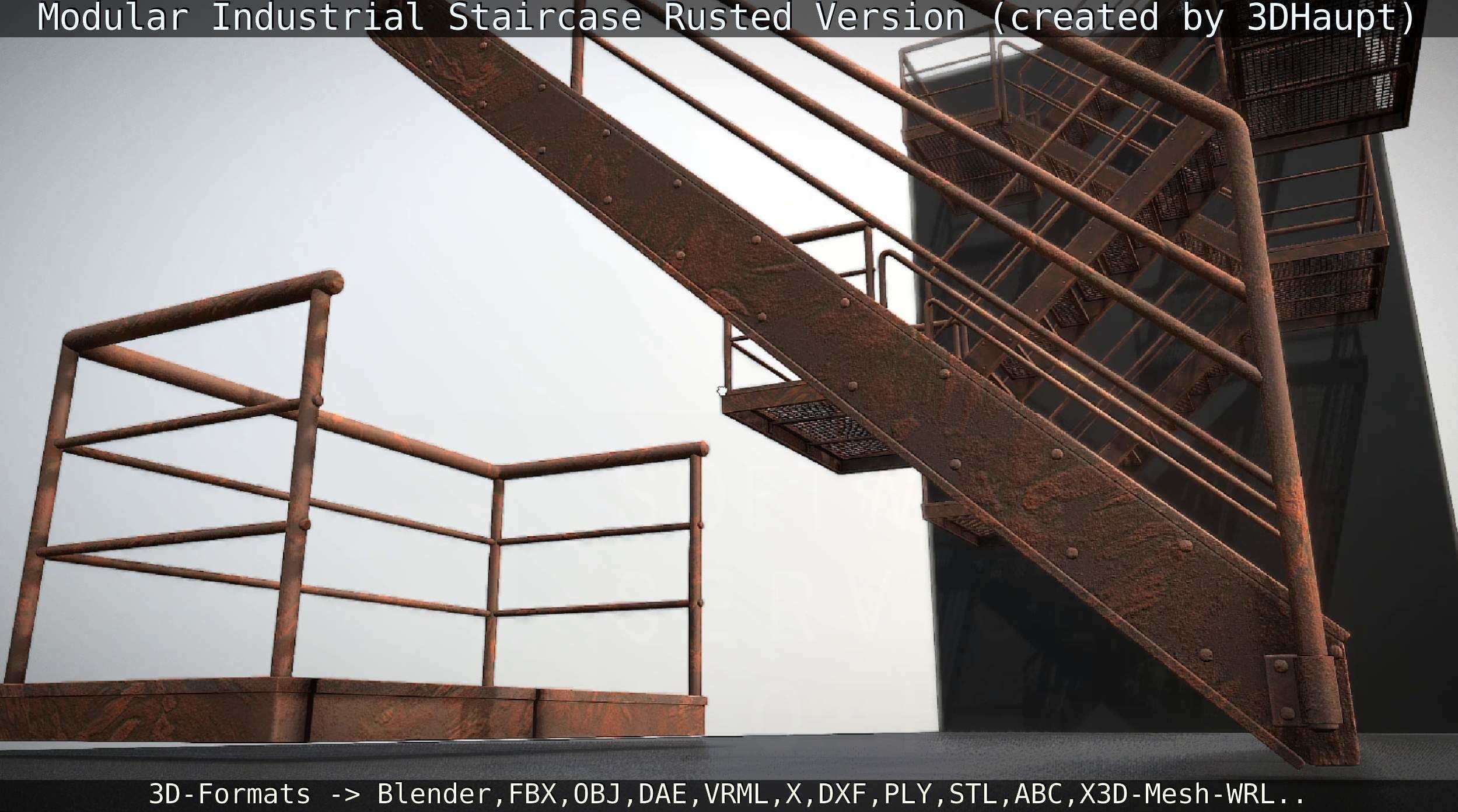 Modular Industrial Staircase Rusted Version - High-Poly 3D model_75