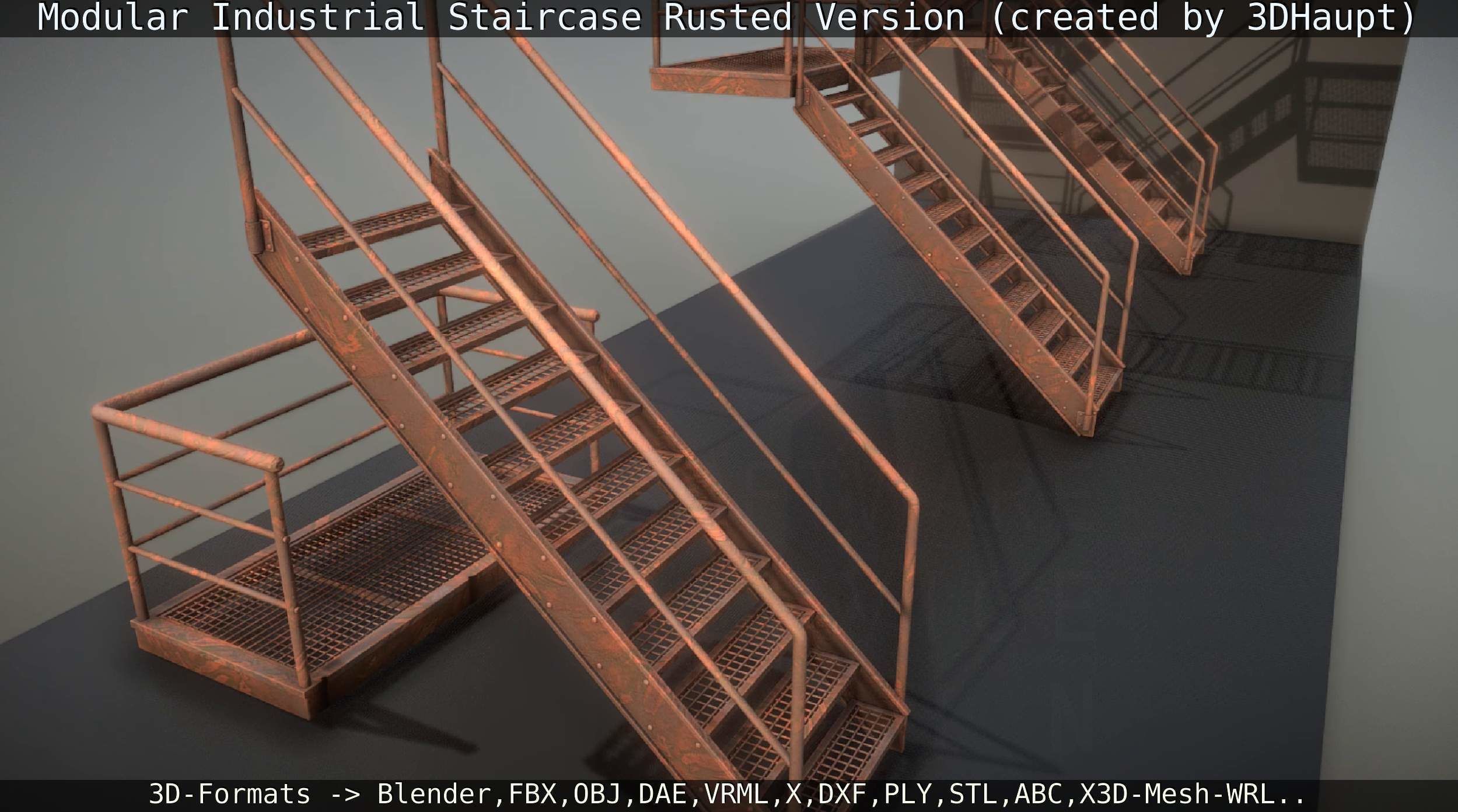 Modular Industrial Staircase Rusted Version - High-Poly 3D model_59