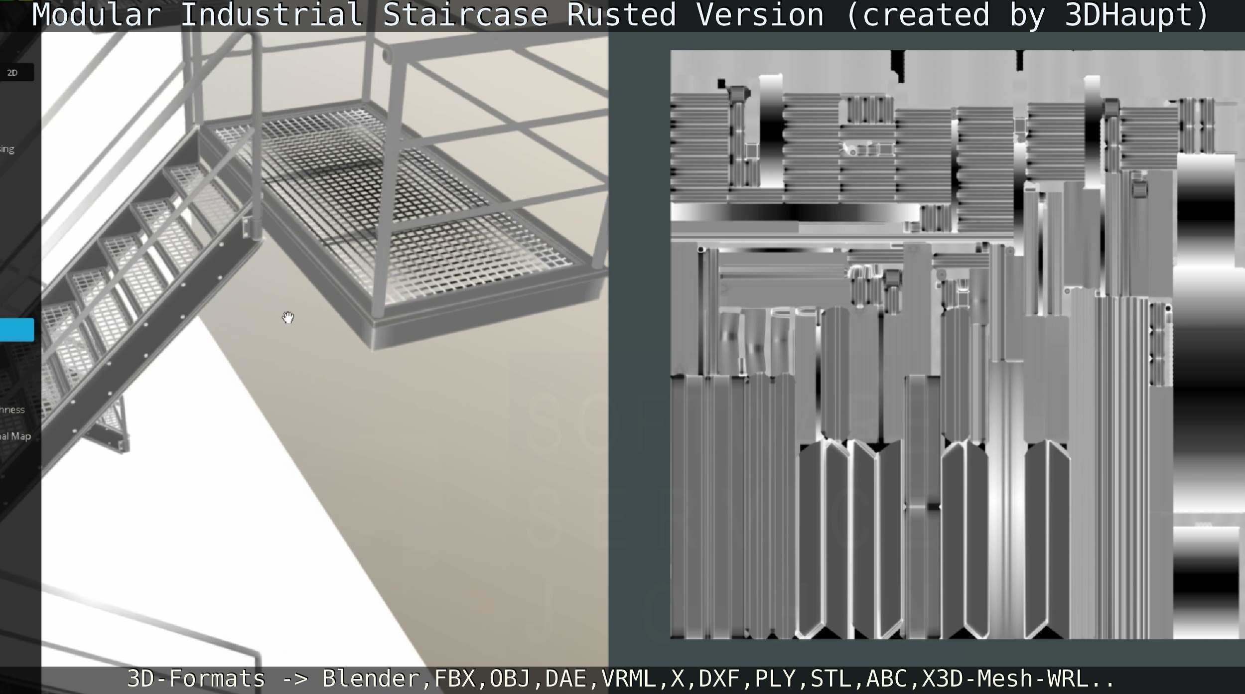 Modular Industrial Staircase Rusted Version - High-Poly 3D model_116