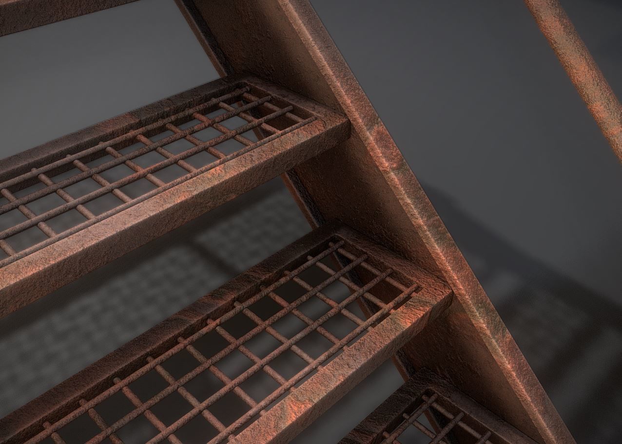 Modular Industrial Staircase Rusted Version - High-Poly 3D model_9