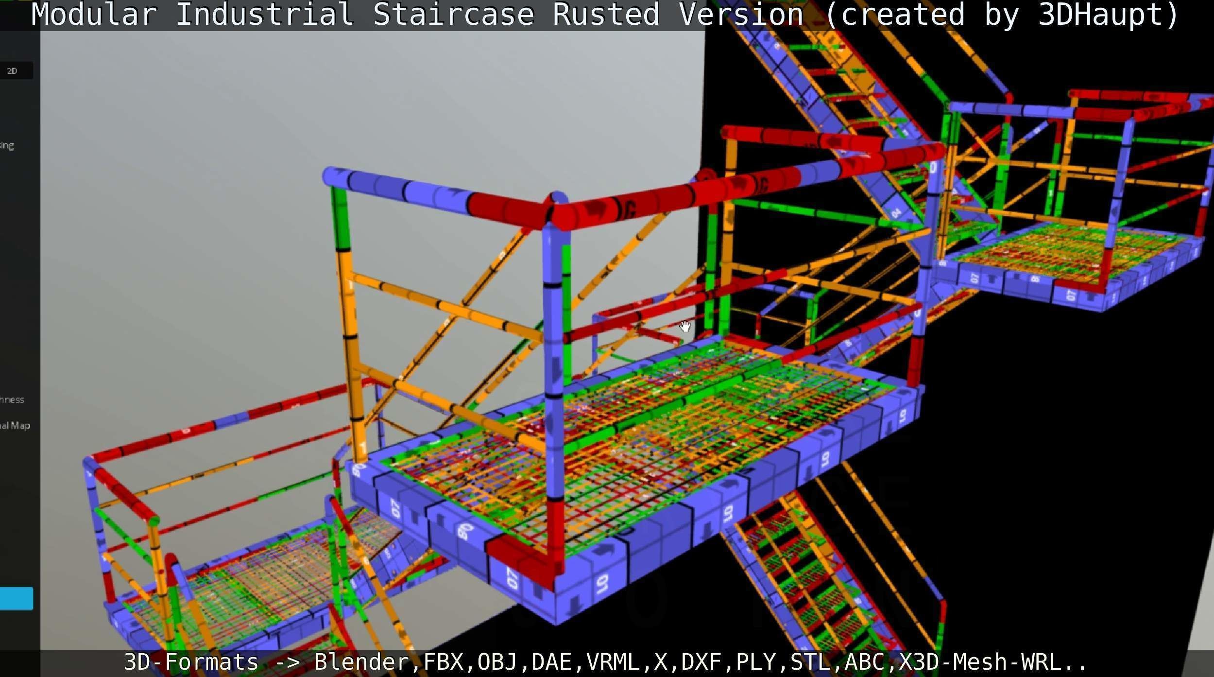Modular Industrial Staircase Rusted Version - High-Poly 3D model_134