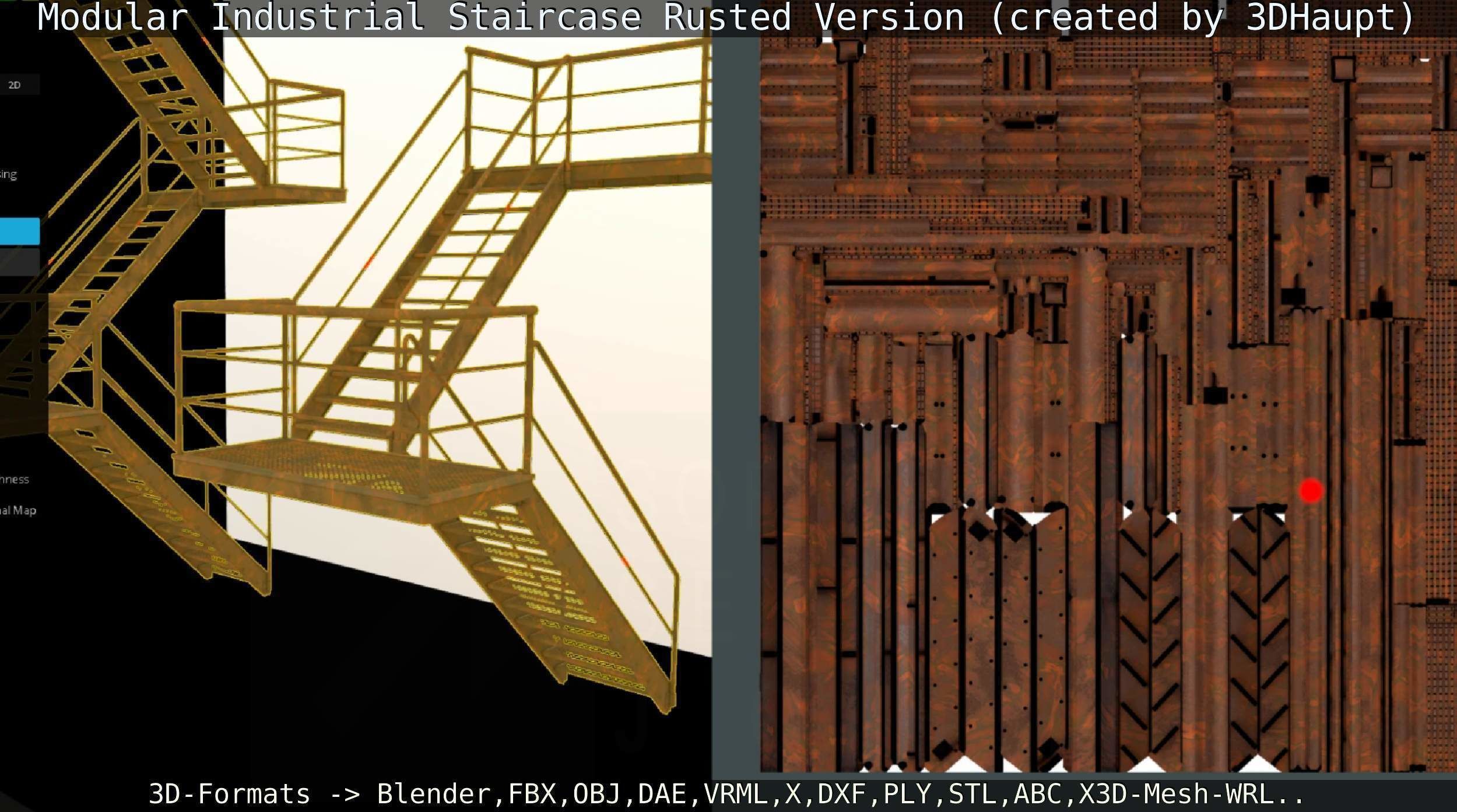 Modular Industrial Staircase Rusted Version - High-Poly 3D model_35