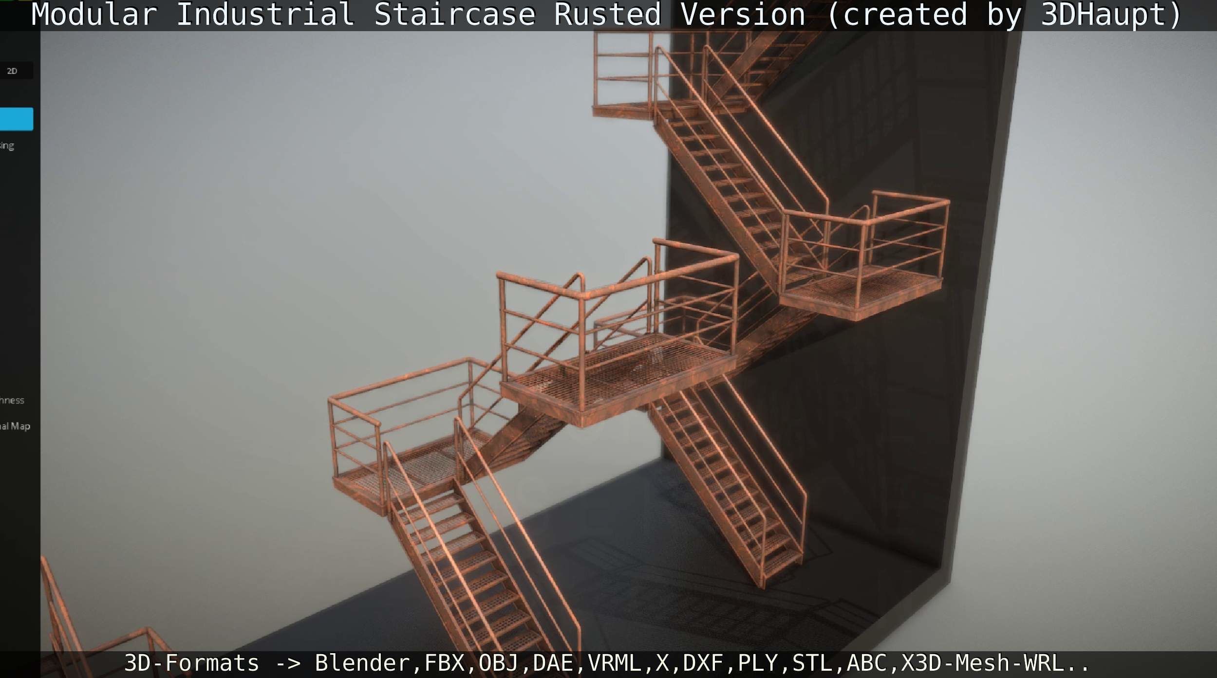 Modular Industrial Staircase Rusted Version - High-Poly 3D model_139