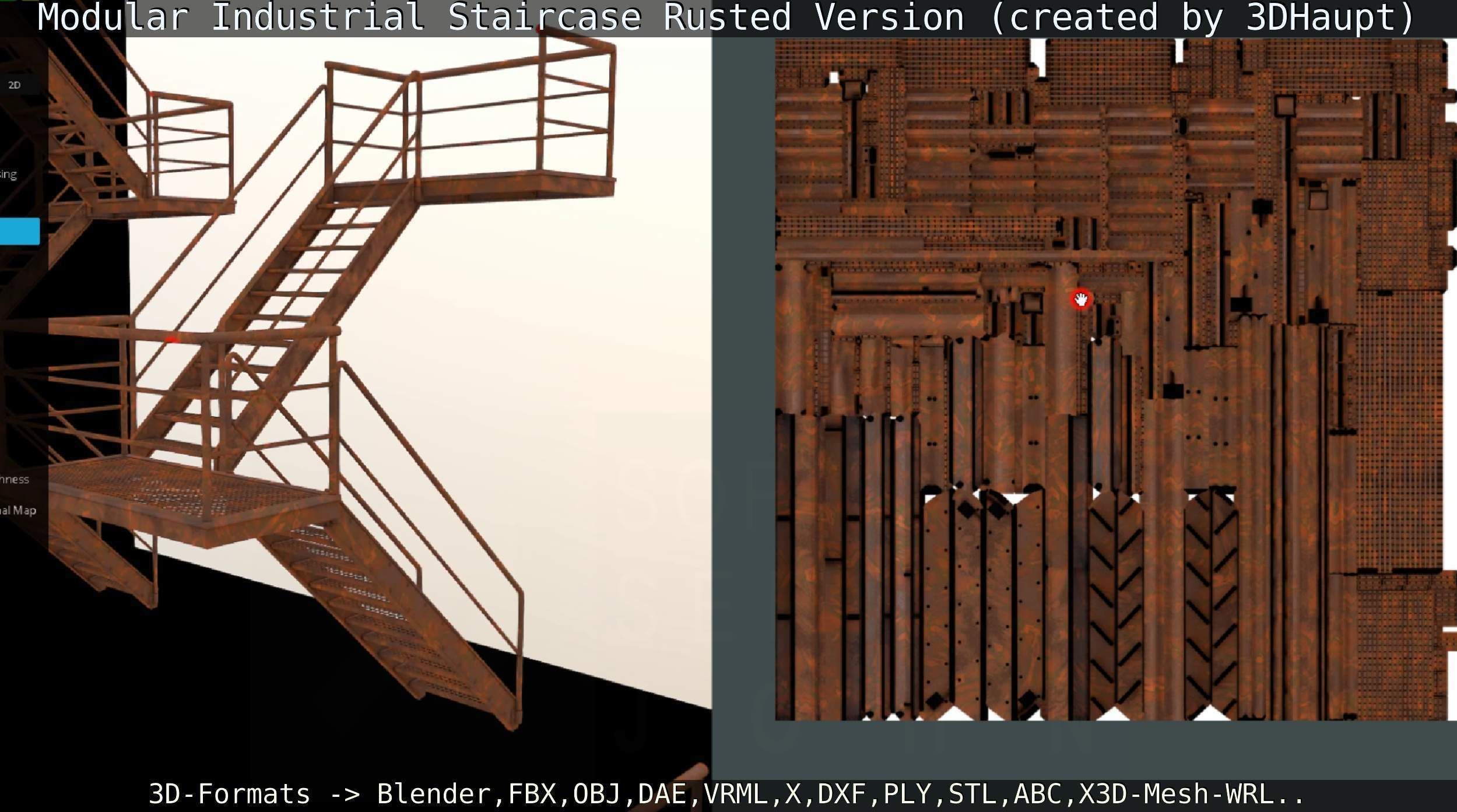 Modular Industrial Staircase Rusted Version - High-Poly 3D model_146