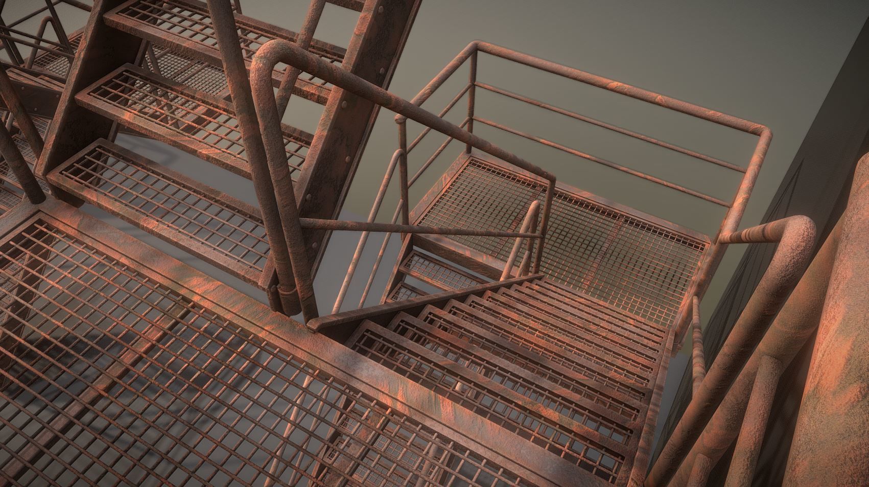 Modular Industrial Staircase Rusted Version - High-Poly 3D model_2
