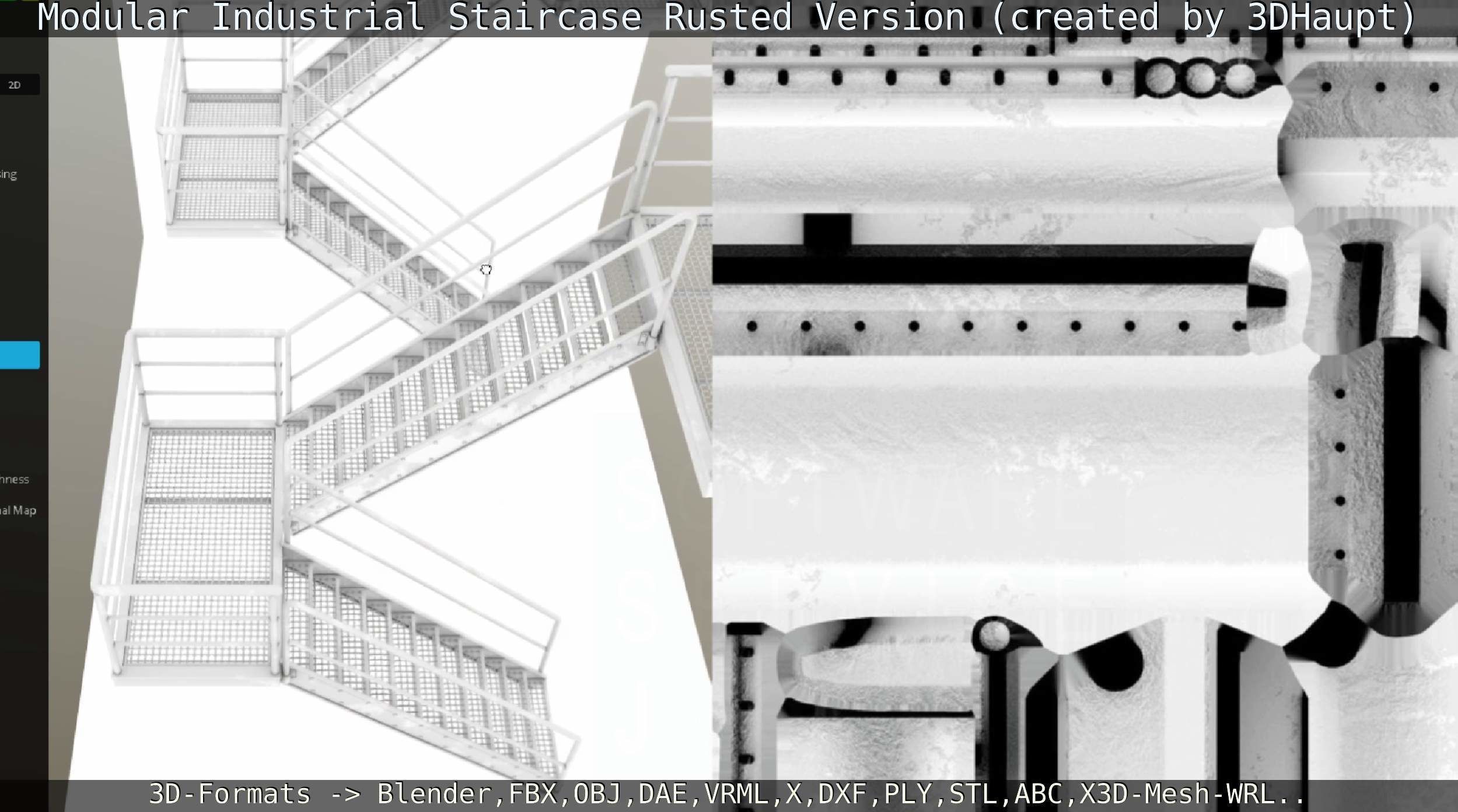 Modular Industrial Staircase Rusted Version - High-Poly 3D model_93
