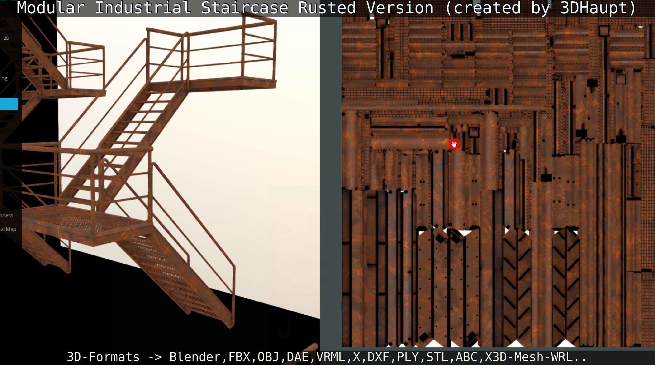 Modular Industrial Staircase Rusted Version - High-Poly 3D model_76