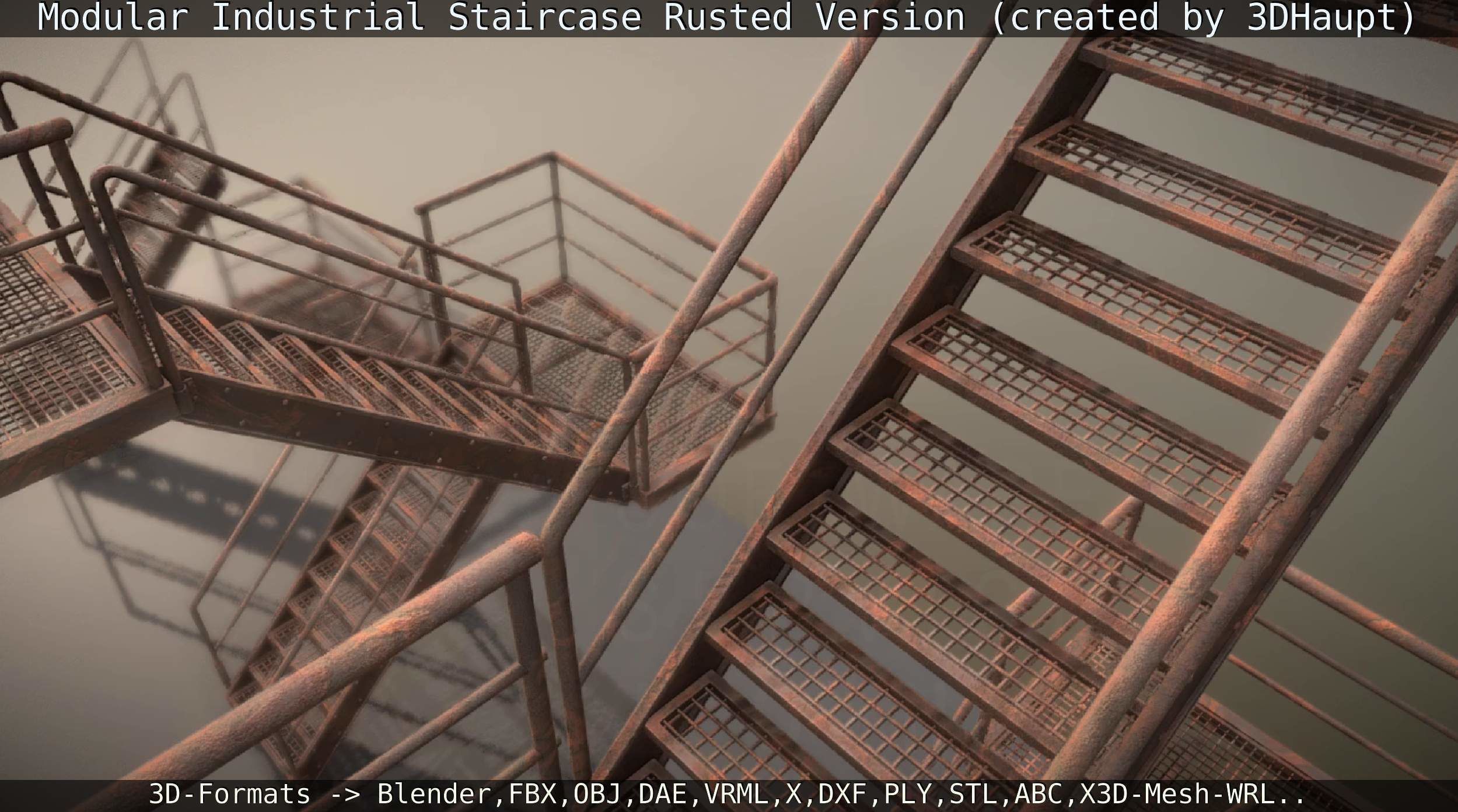 Modular Industrial Staircase Rusted Version - High-Poly 3D model_48