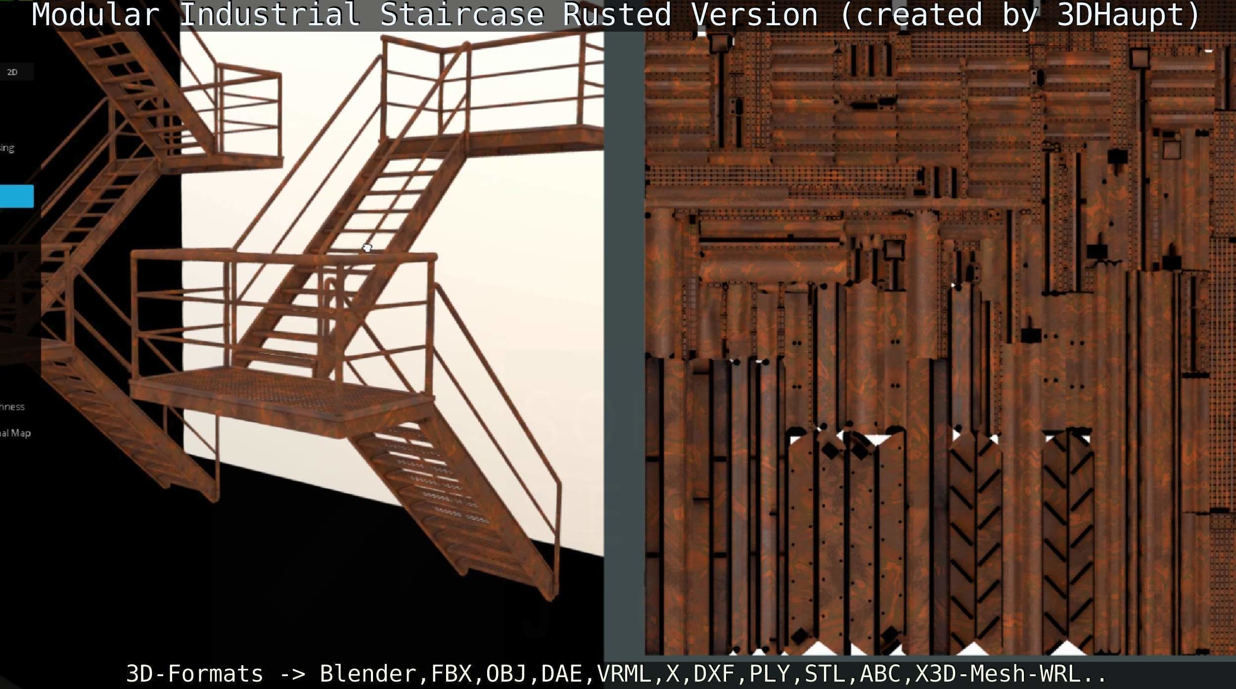Modular Industrial Staircase Rusted Version - High-Poly 3D model_78