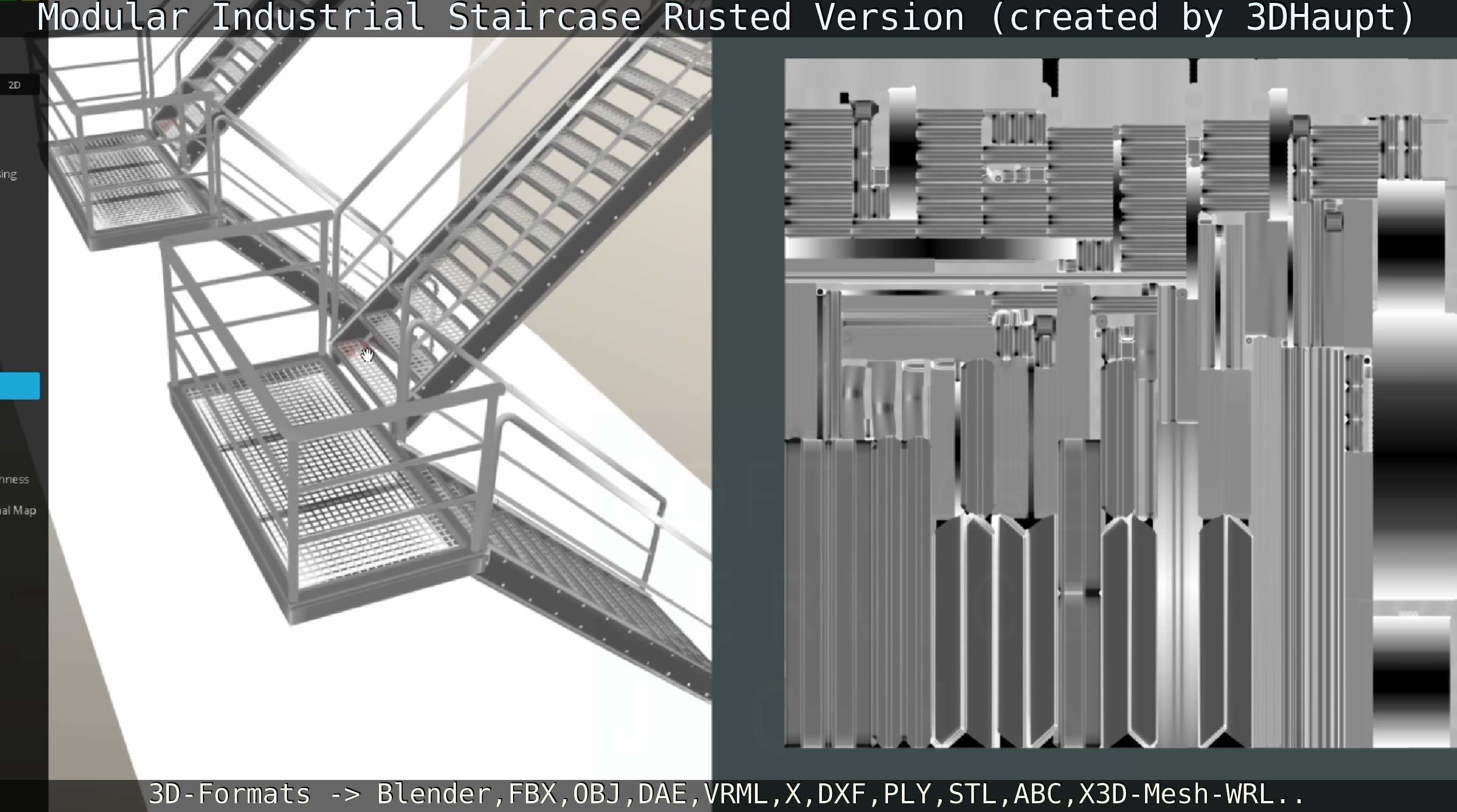 Modular Industrial Staircase Rusted Version - High-Poly 3D model_115