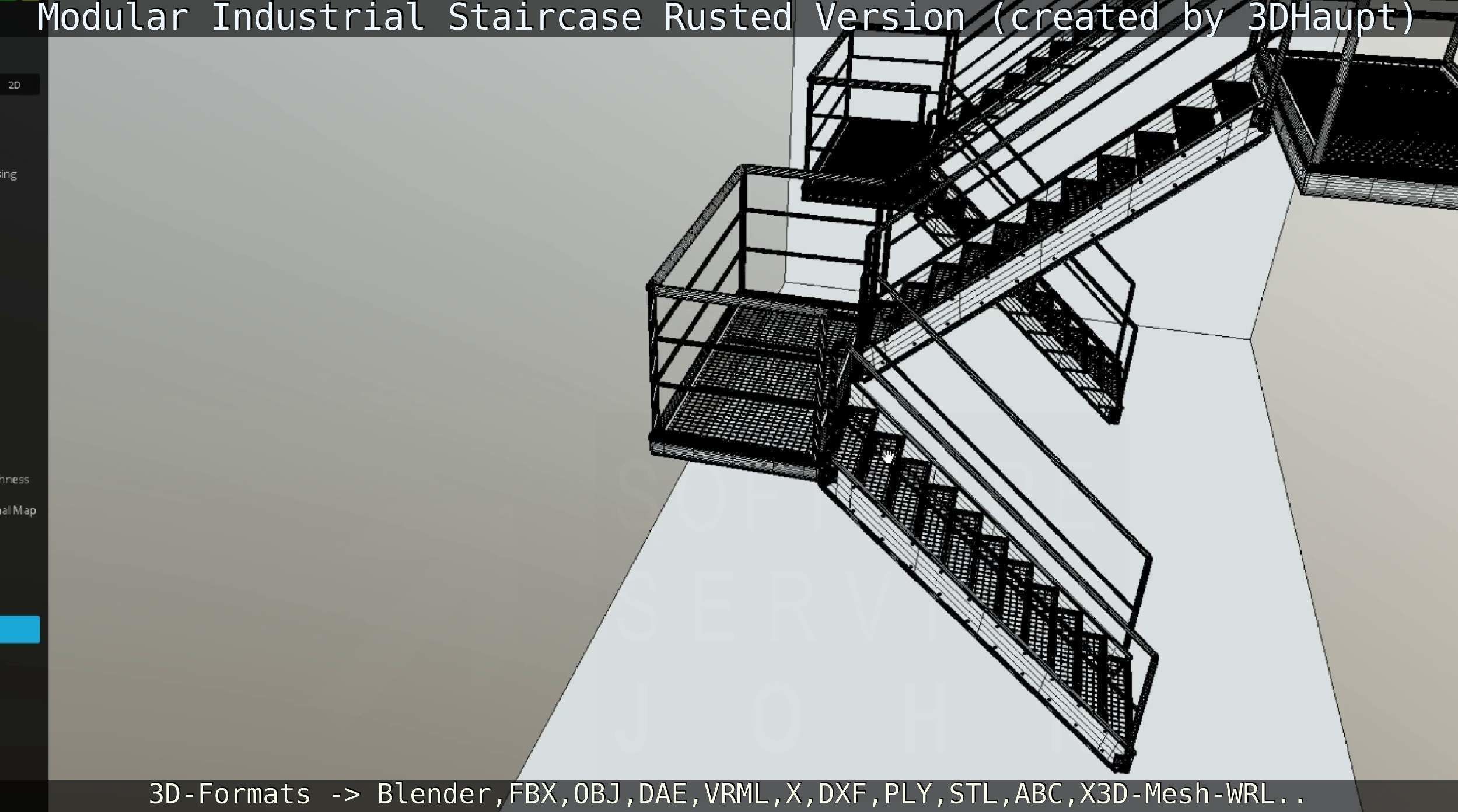 Modular Industrial Staircase Rusted Version - High-Poly 3D model_107