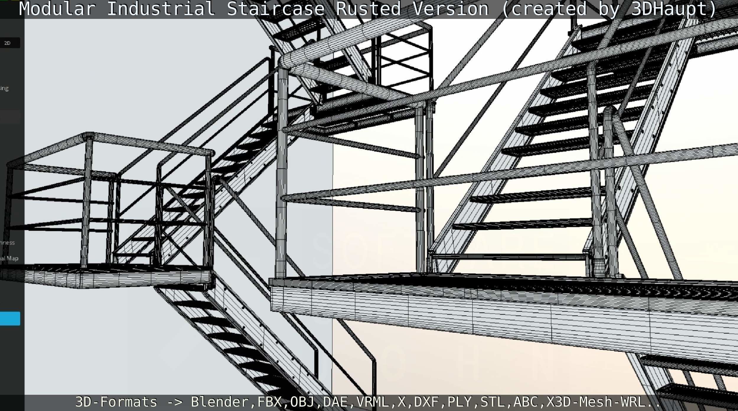 Modular Industrial Staircase Rusted Version - High-Poly 3D model_32