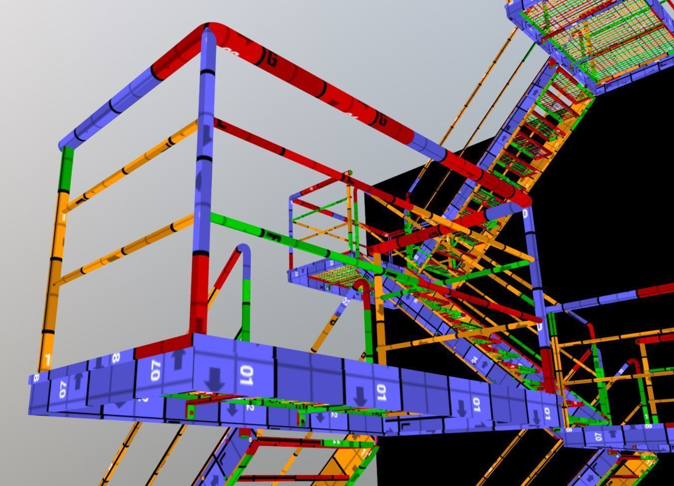 Modular Industrial Staircase Rusted Version - High-Poly 3D model_7
